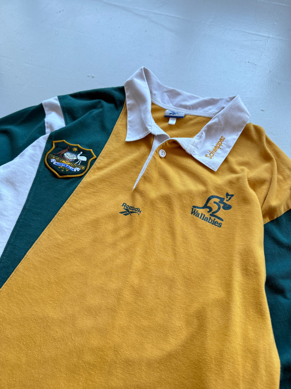 Rare Yellow 1997/98 Australia Rugby Vintage Reebok Wallabies Long Sleeve Polo- L