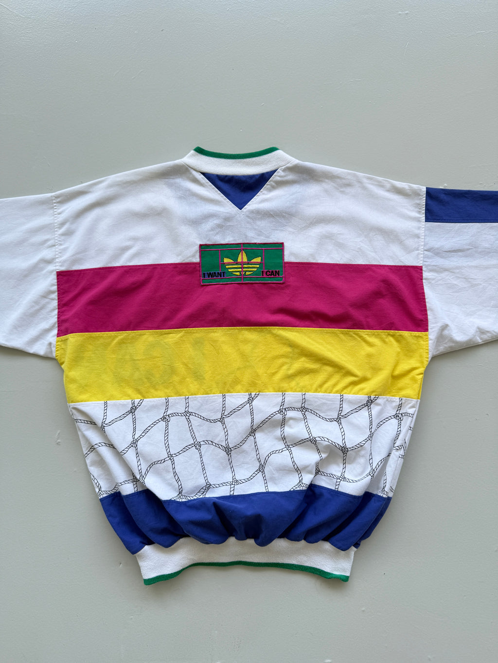 White Adidas 80's Vintage Graphic Tennis Pullover Windbreaker - Boxy Medium