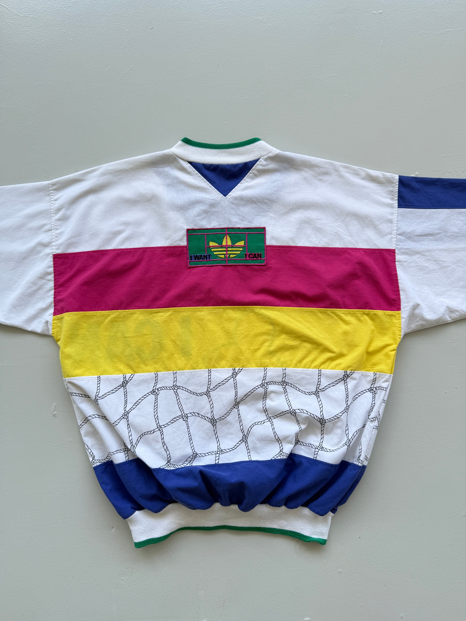 White Adidas 80's Vintage Graphic Tennis Pullover Windbreaker - Boxy Medium