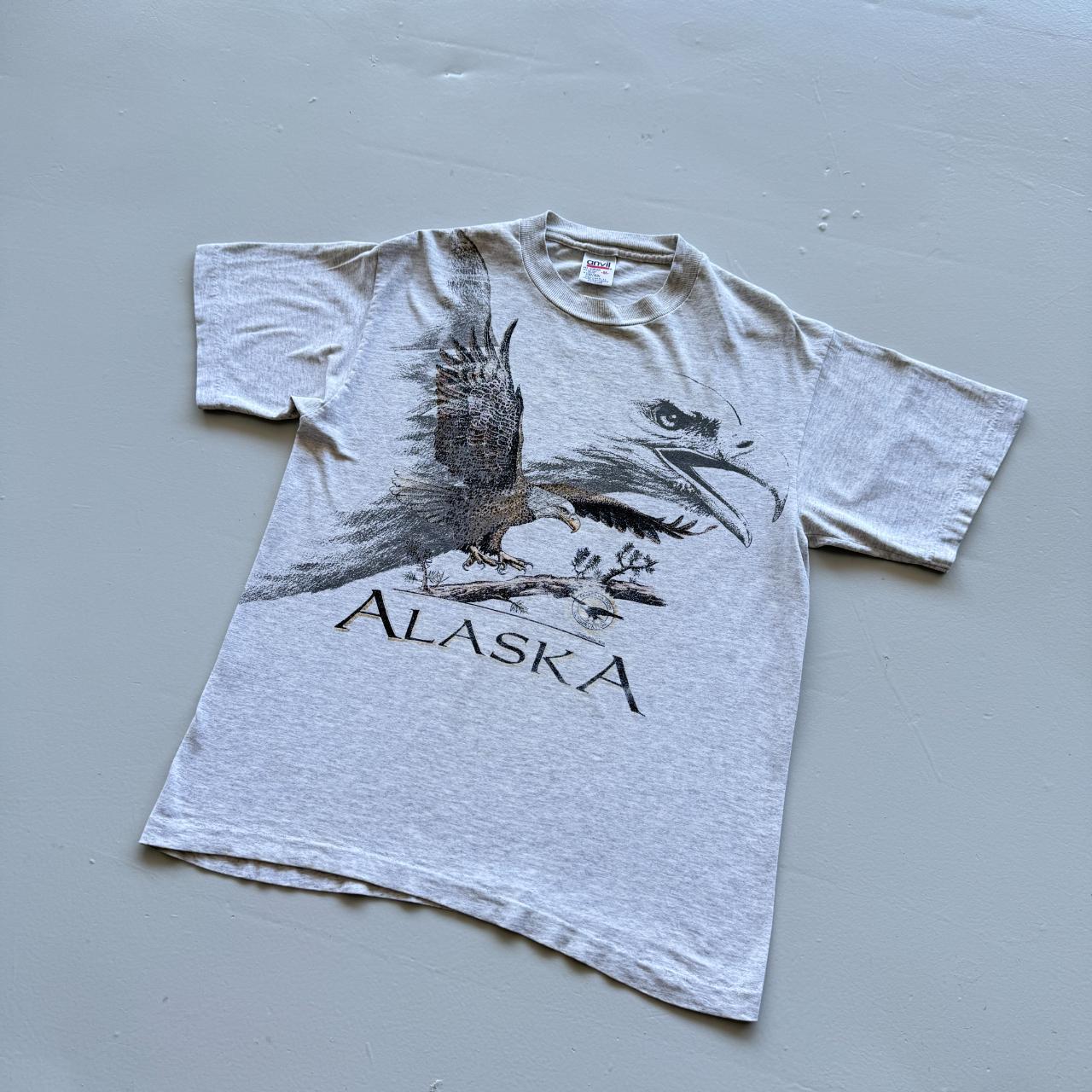 Grey Alaska Eagle AOP Vintage 90s T-shirt - Medium