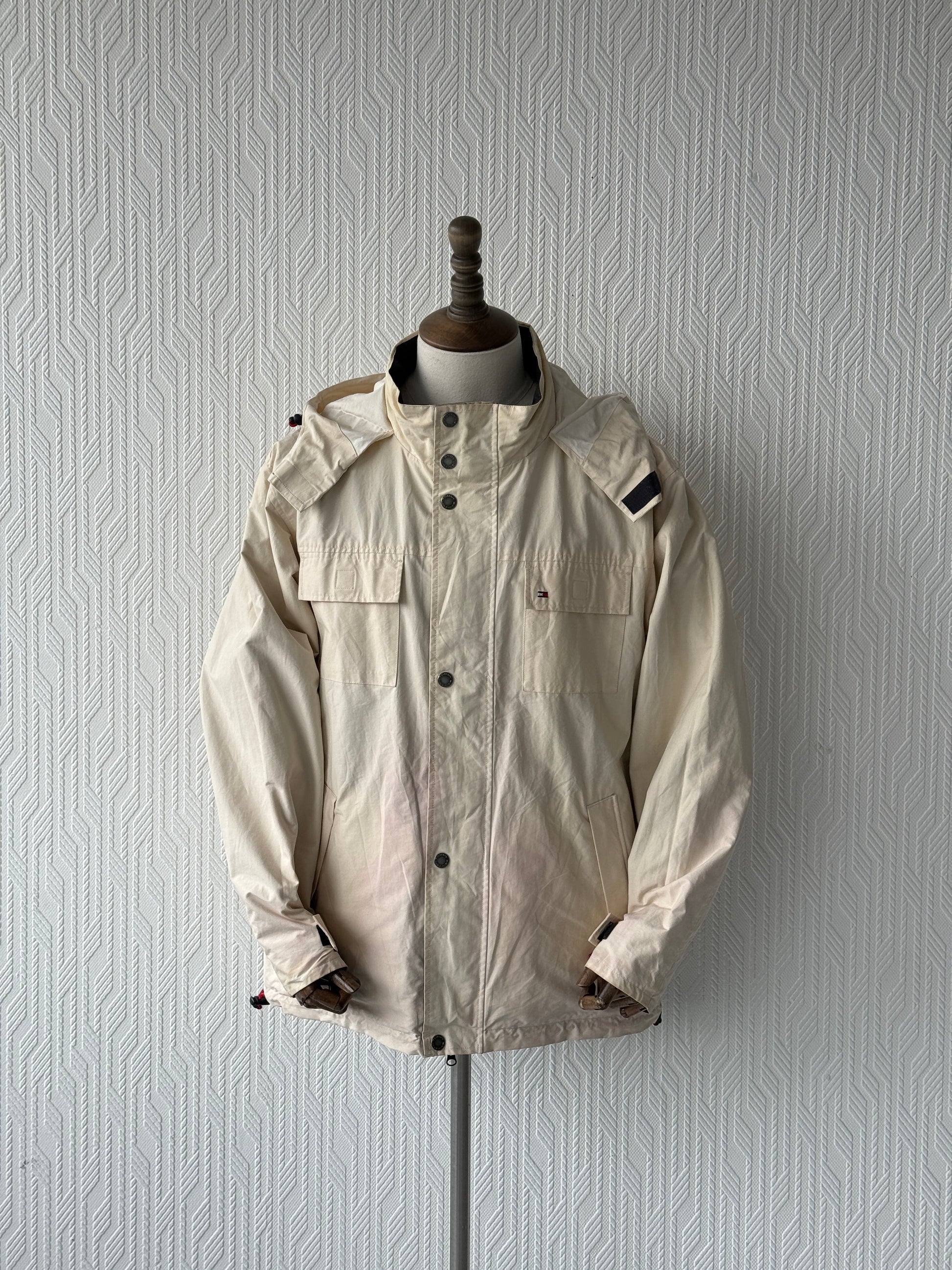 Black / Cream Reversible Tommy Hilfiger 00's Vintage Deck Jacket - Large