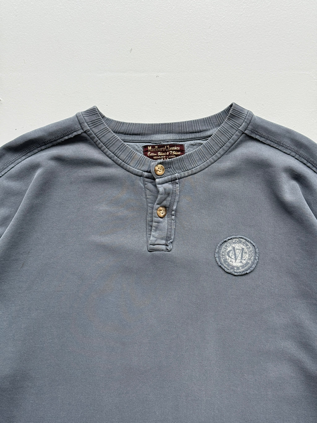 Marlboro Classics Faded Grey 90's Vintage Henley Sweatshirt - 2XL