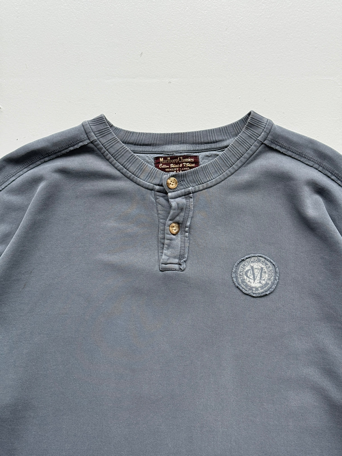 Marlboro Classics Faded Grey 90's Vintage Henley Sweatshirt - 2XL