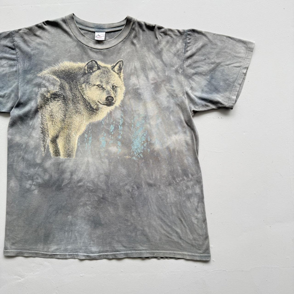 Faded Grey Wolf 90s Vintage Graphic T-Shirt - XL