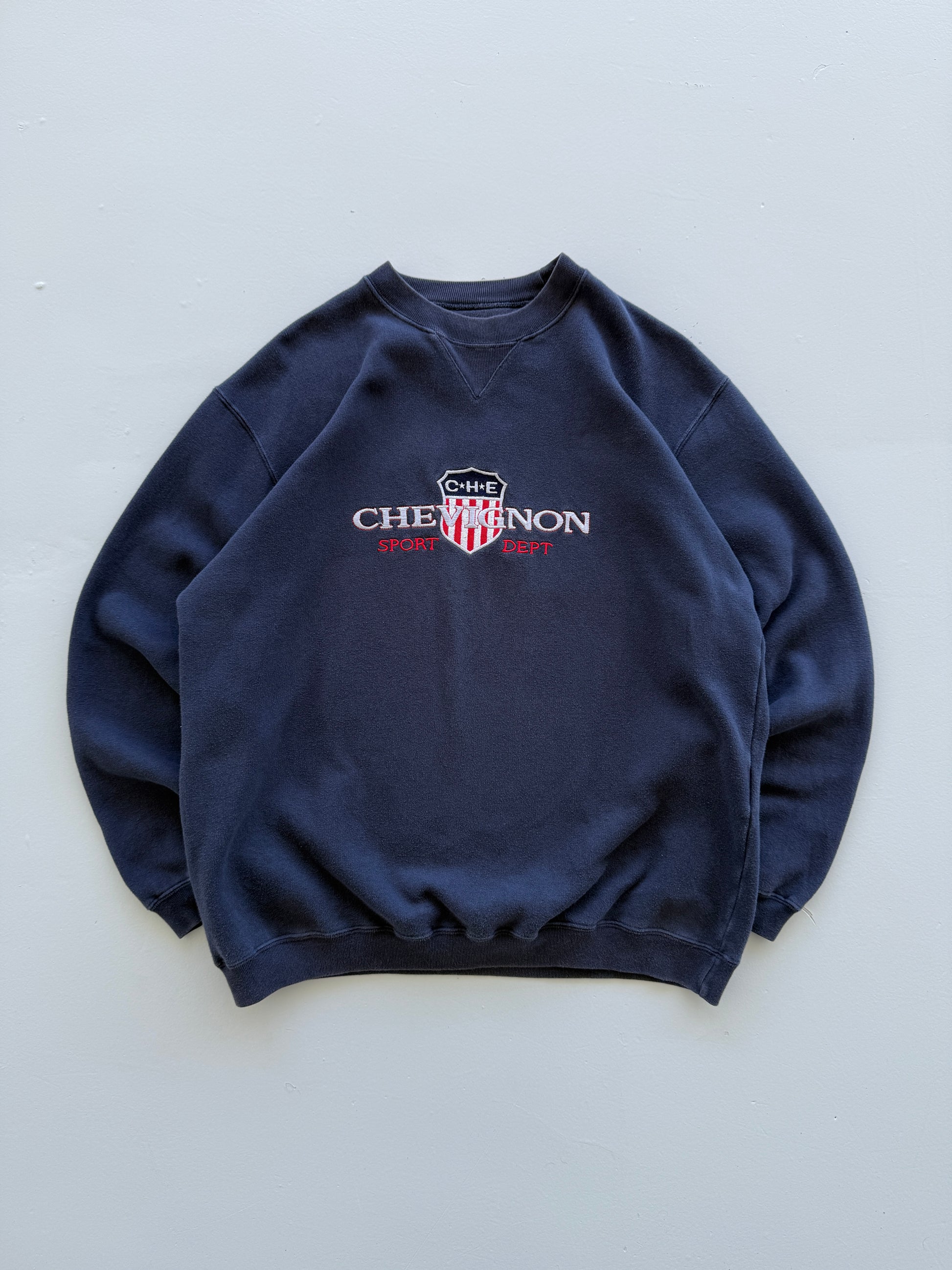 Navy Blue Chevignon 90's Vintage Graphic Sweatshirt Jumper - Medium