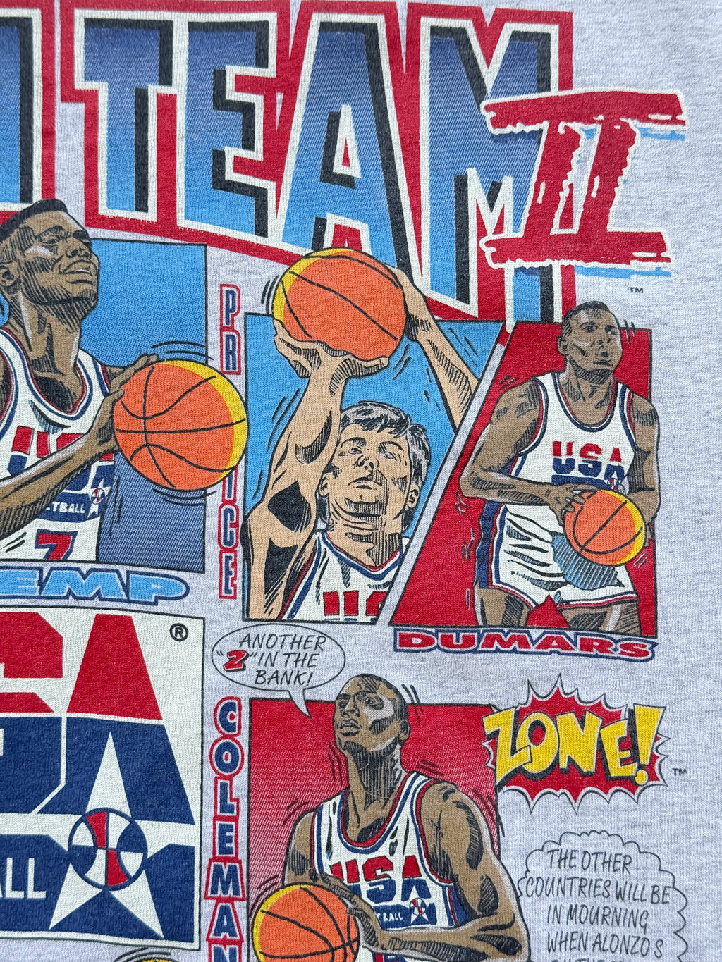 Grey Dream Team USA Basketball 90's Vintage Single Stitch T-Shirt - Cropped XL