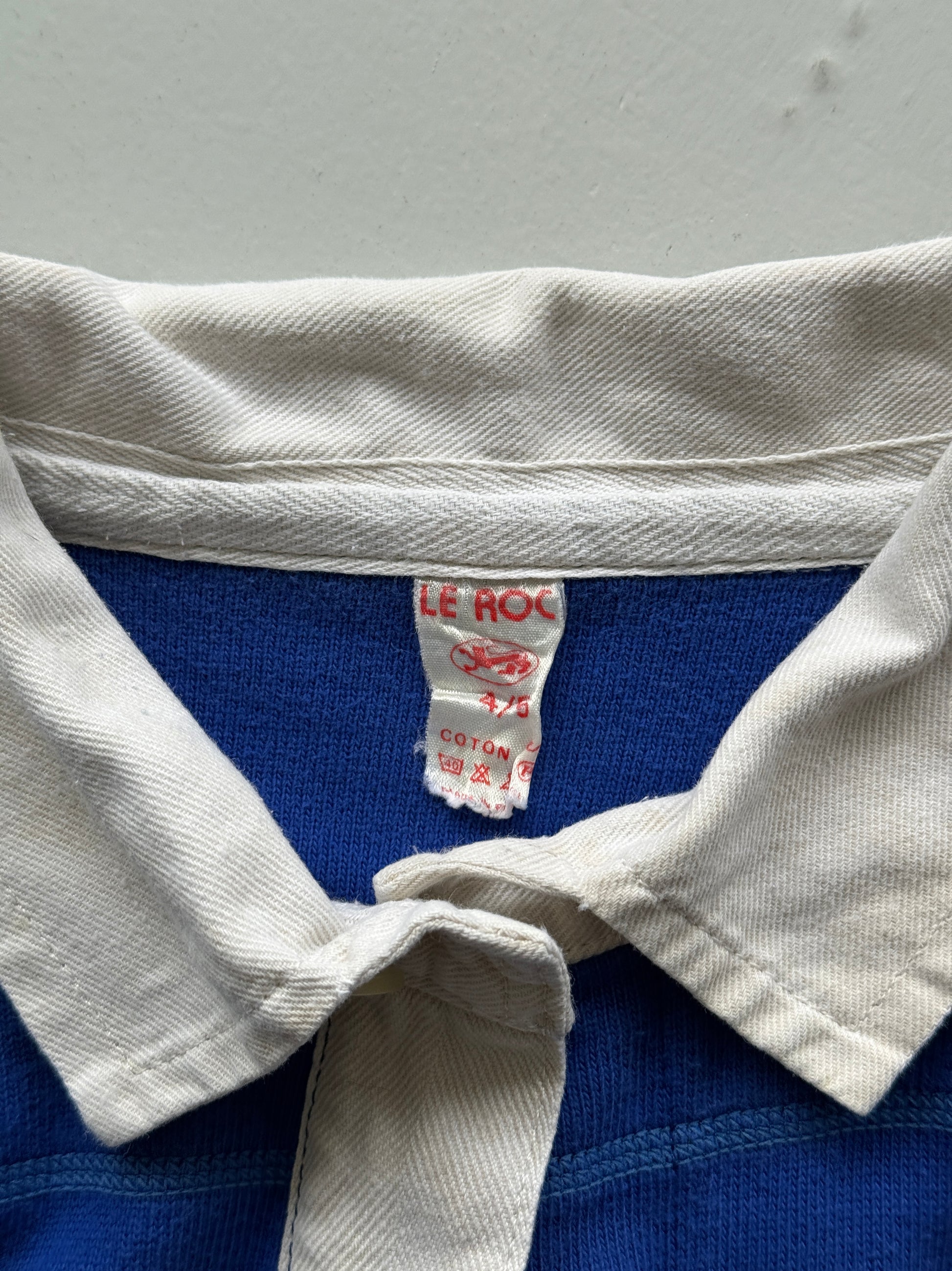Blue French 80's Vintage Long Sleeve Rugby Jersey Polo - Medium