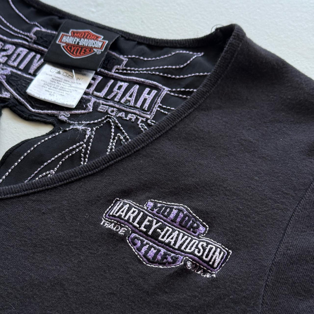 Black Harley Davidson 00's Y2K T-Shirt - Womens Medium