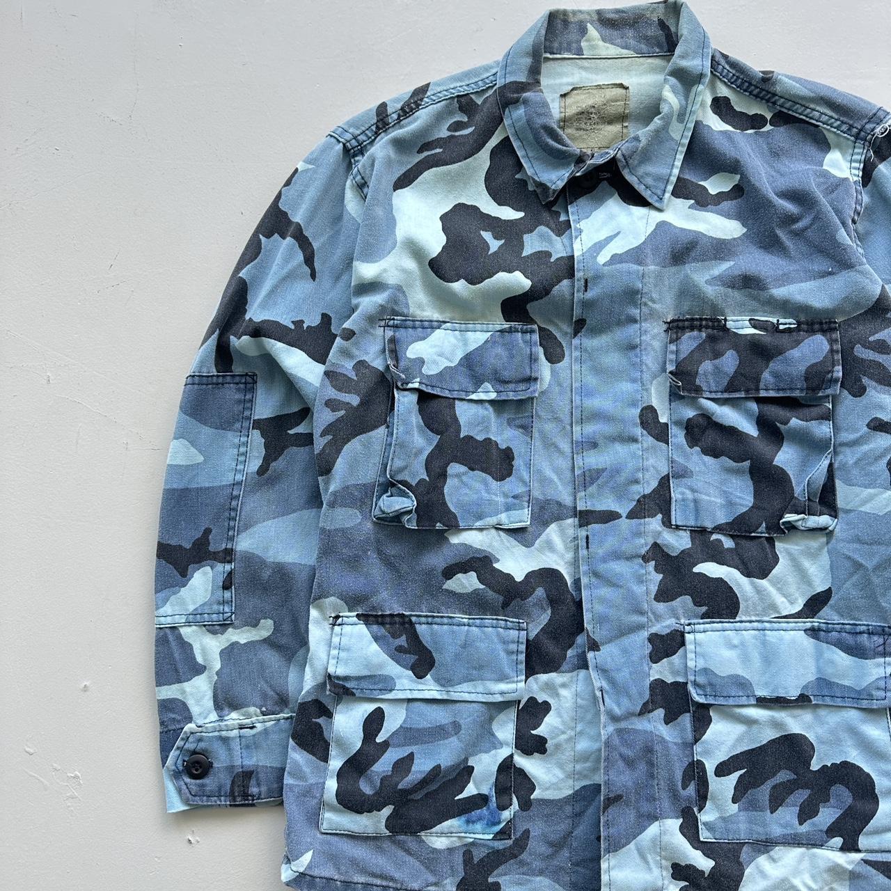 Blue Camouflage 90s Button-Up Military Long Sleeve Over-shirt - Small