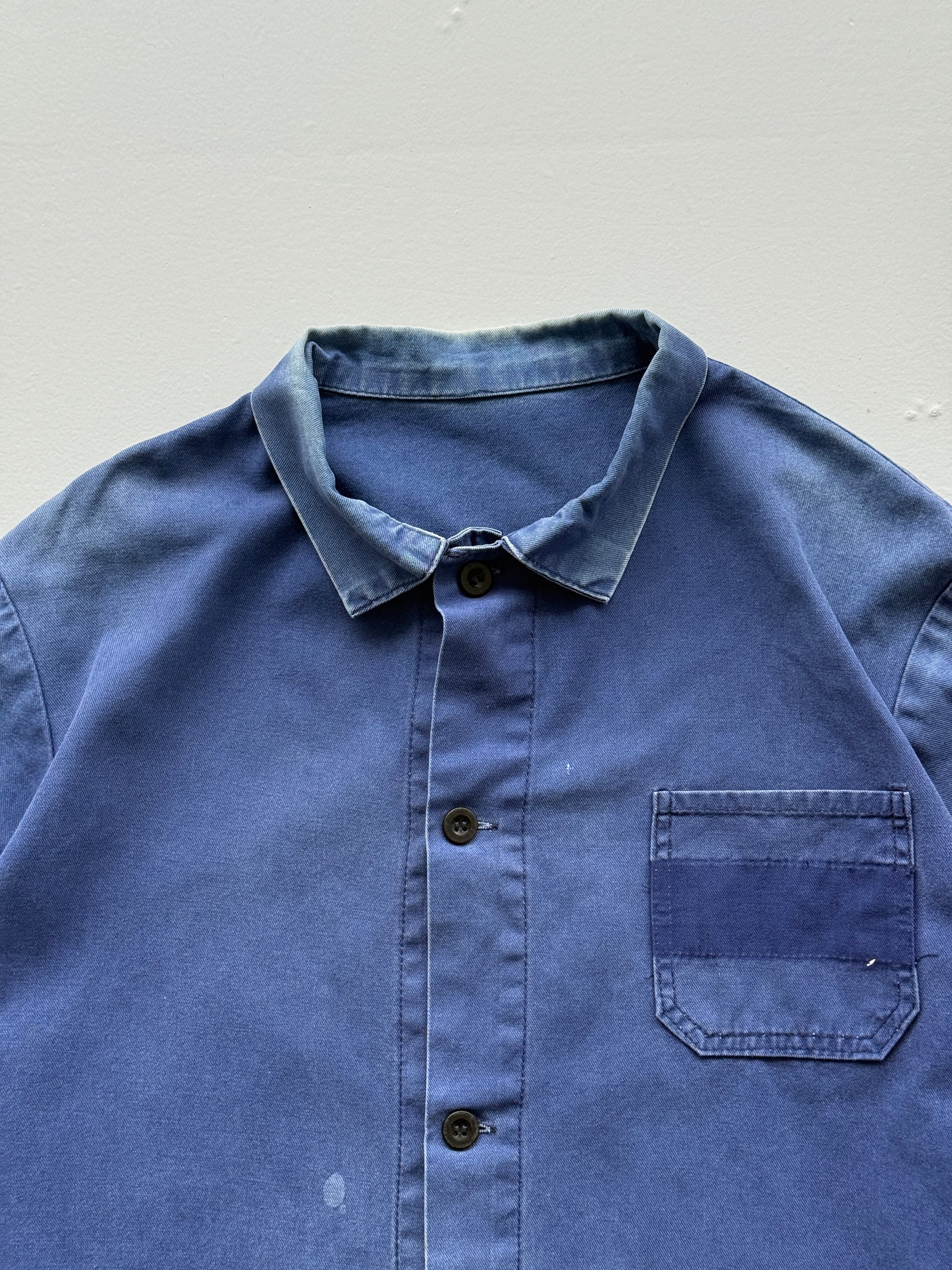 Faded Thrashed Blue French Chore Jacket 80's Vintage Workwear CH189 - Large