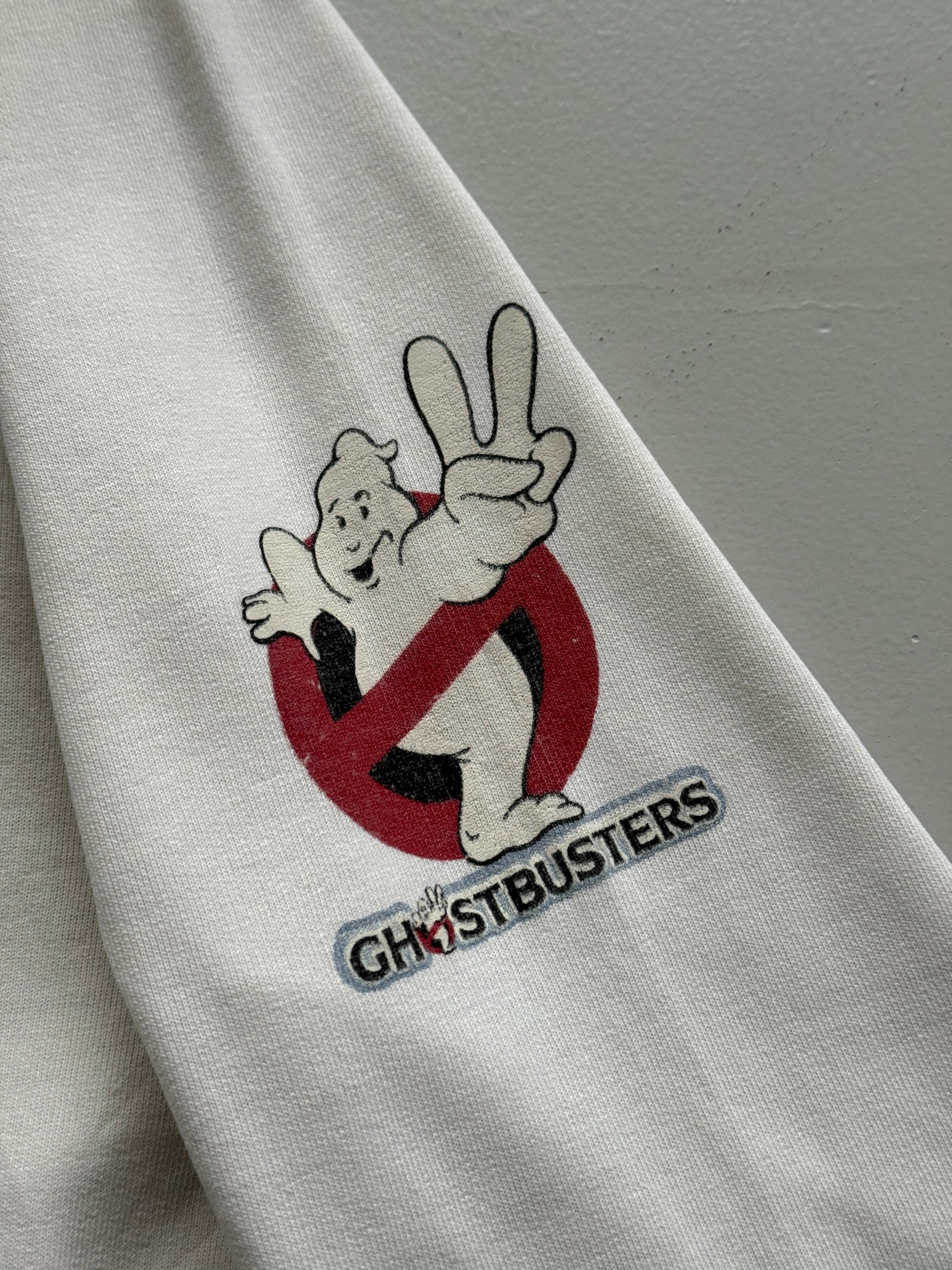 White 1989 Rare French Ghostbusters Vintage Promo Graphic Long Sleeve - Large