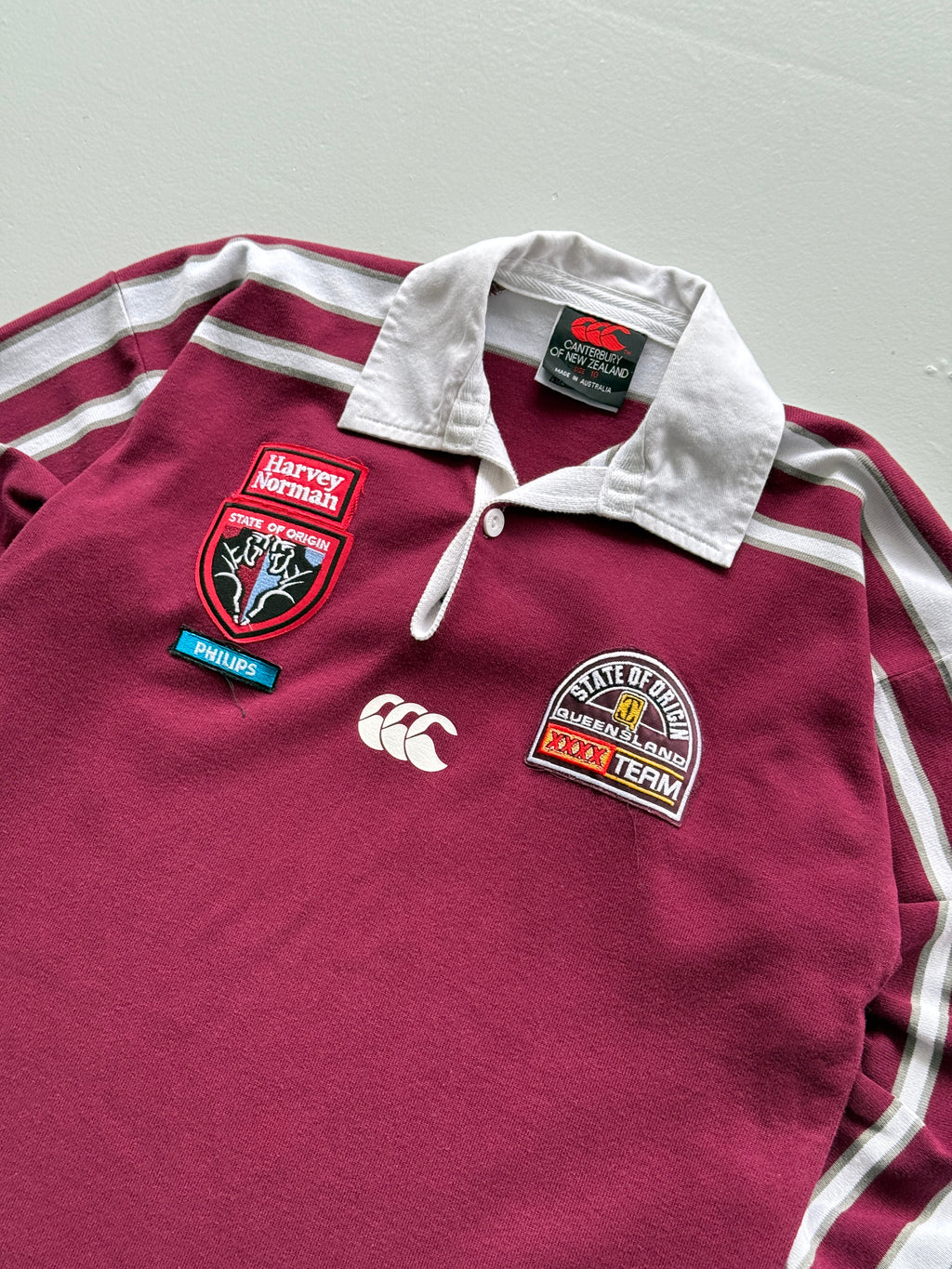 Maroon Queensland Origins 90's Vintage Long Sleeve Rugby League Jersey - Kids 10