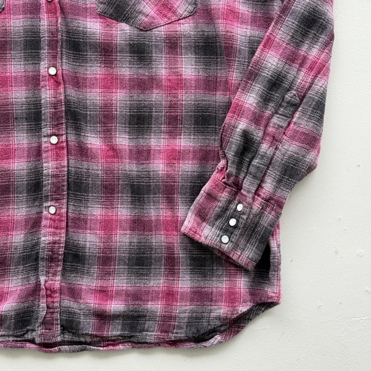 Pink and Black Checkered Western 90s Vintage Long Sleeve Shirt - XL