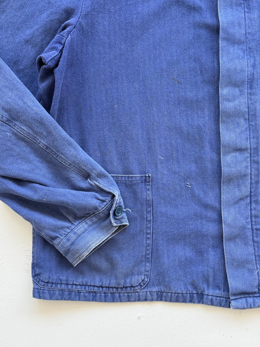 Faded Blue French Herringbone Vintage Workwear Chore Jacket CH357 - Small