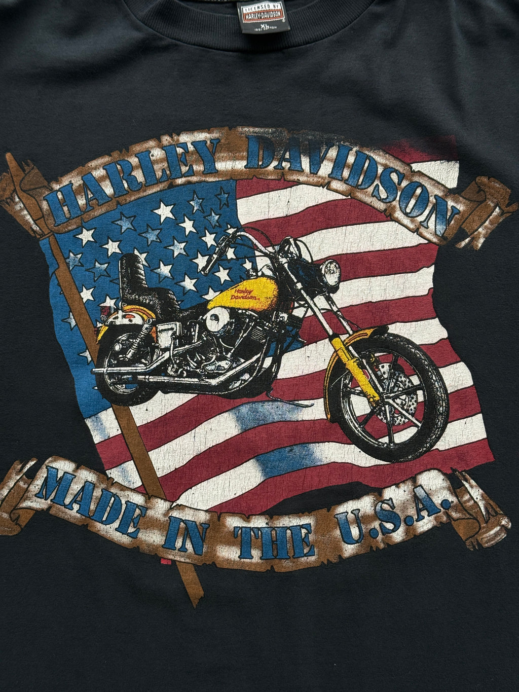 Black Harley Davidson 90's Vintage Graphic Over Dyed Biker T-Shirt - XL