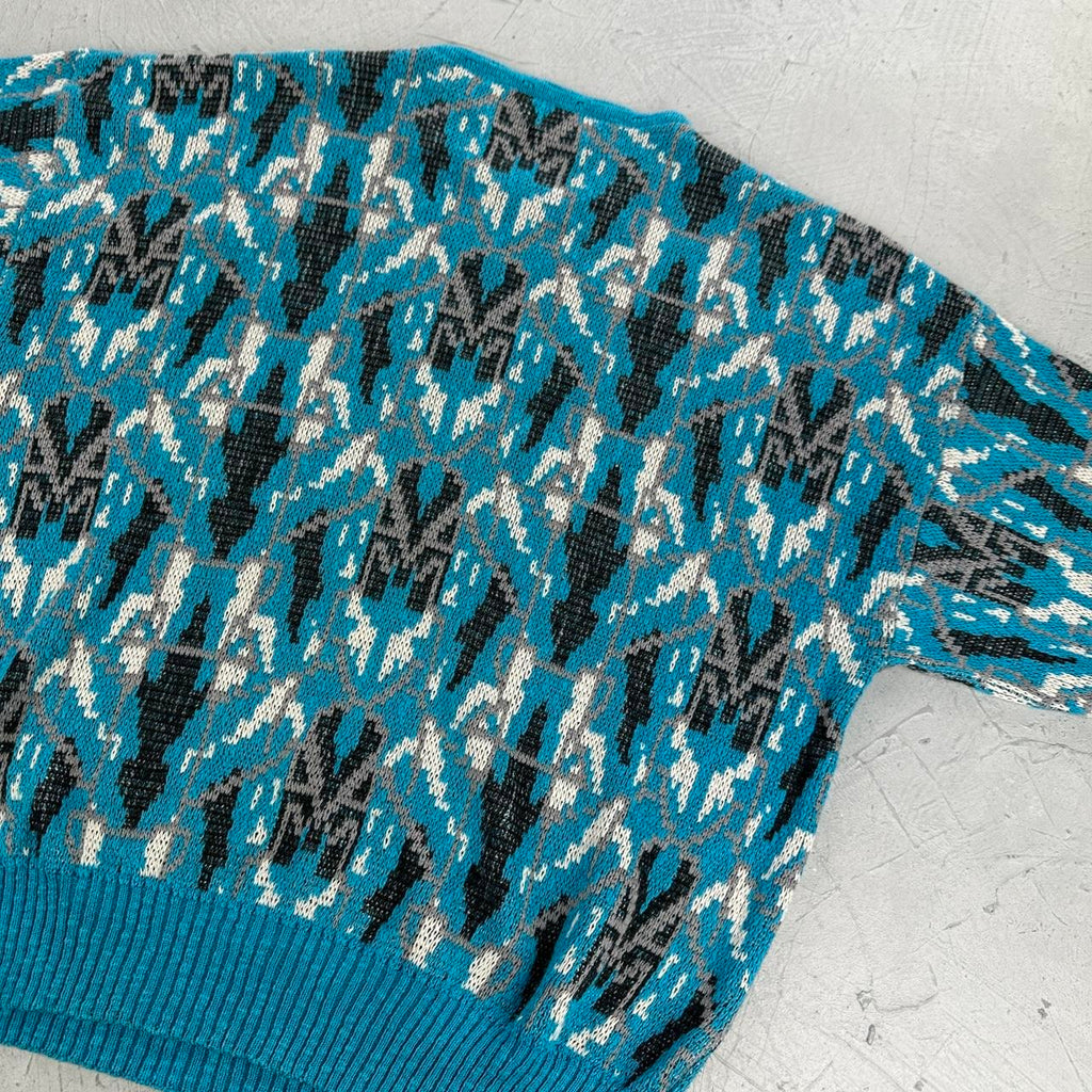 Blue 90's Woollen Knitted Sweatshirt - Medium