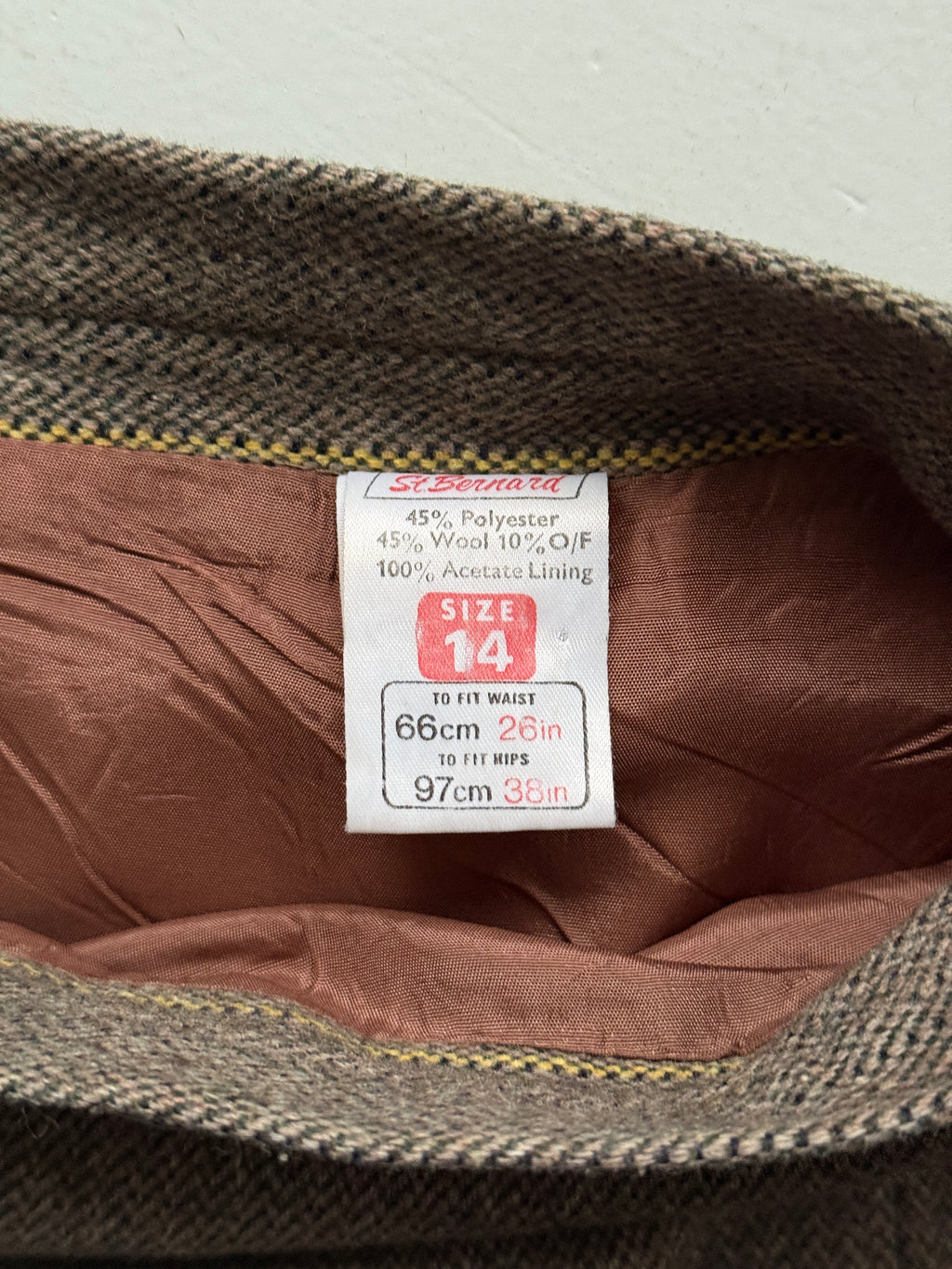 Brown Woollen 80's Vintage Midi High Waisted Pencil Skirt - UK 14