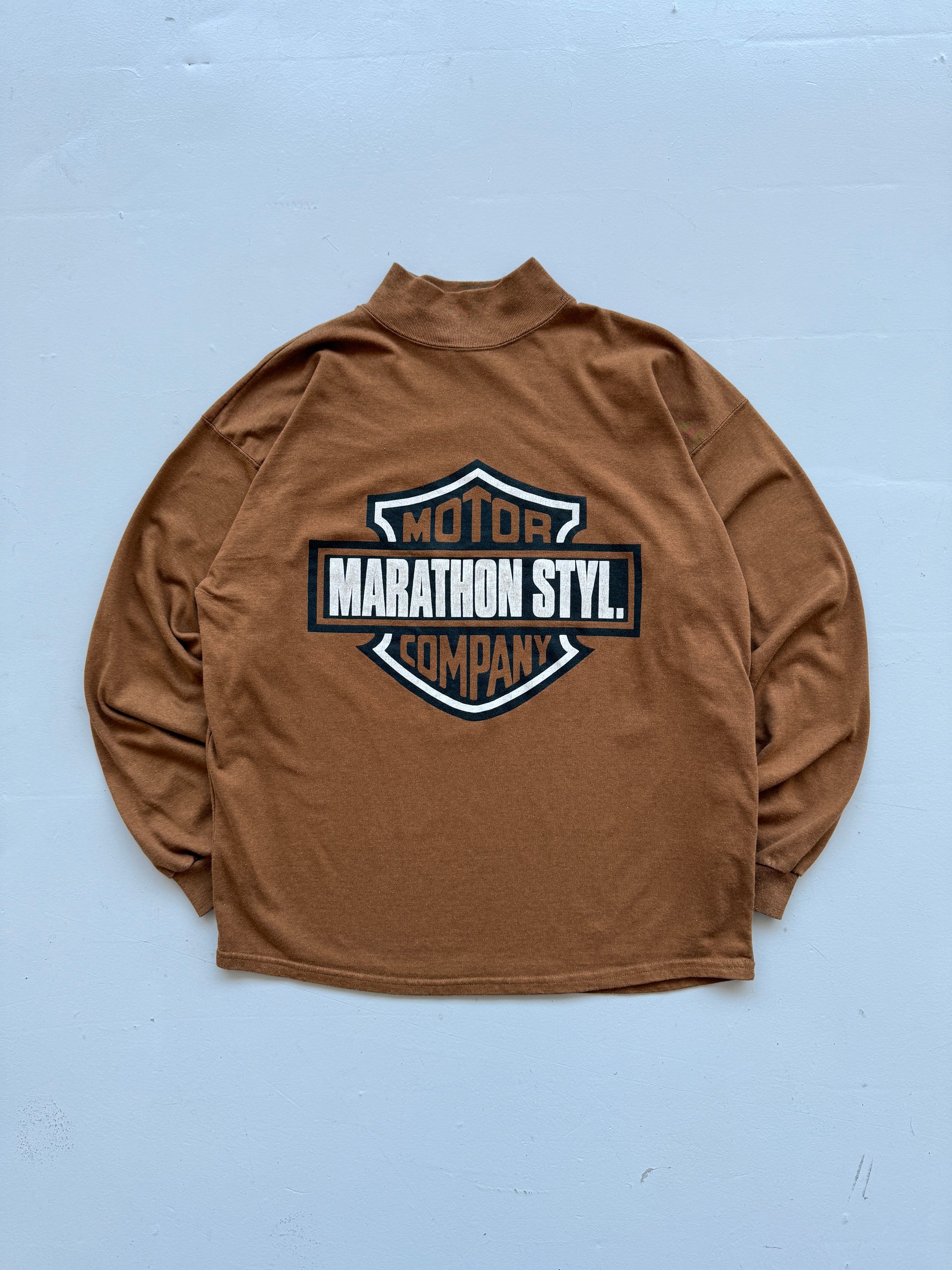 Tan Motor Marathon 90's Vintage Thick Long Sleeve T-Shirt - XL