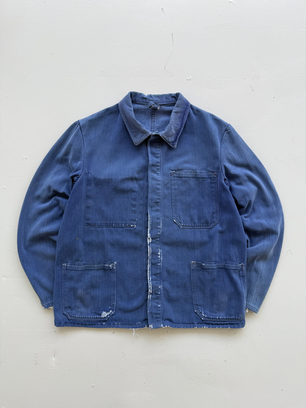 Thrashed Blue French Vintage Workwear Chore Jacket CH364 - Small