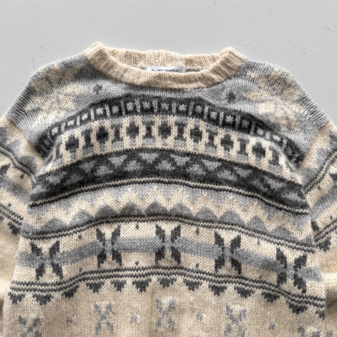 Cream Striped 80’s Vintage Geometric Knit Jumper - Large