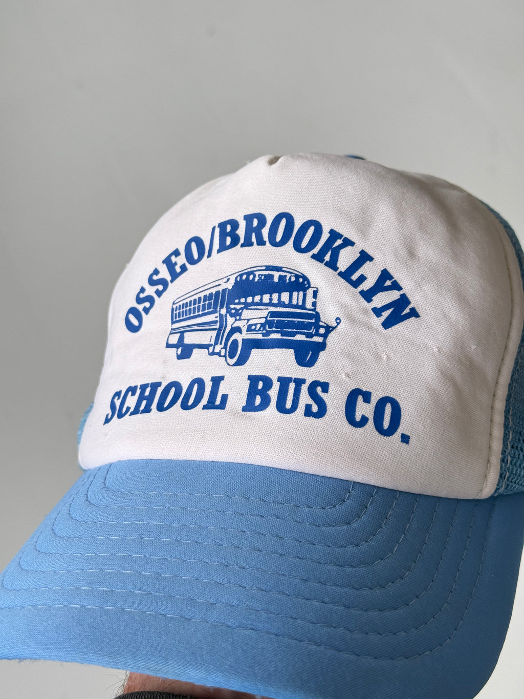 Blue Brooklyn School Bus Vintage Foam and Mesh SnapBack Trucker Cap
