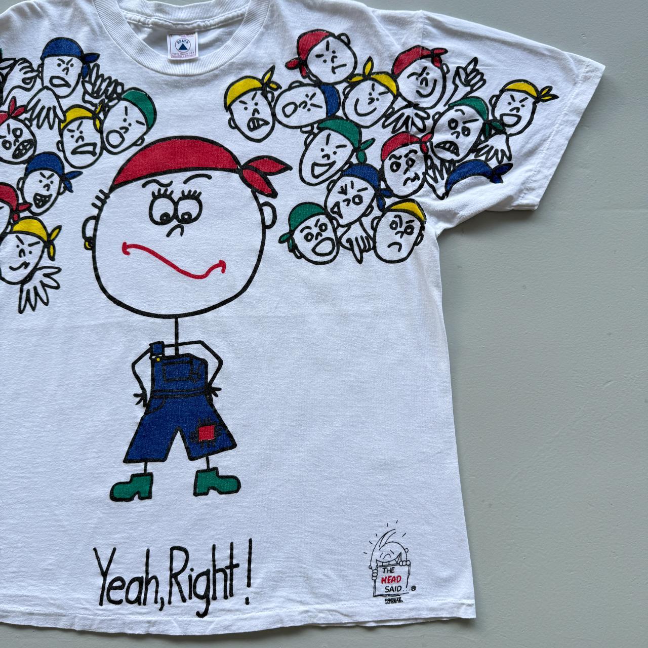 White The Head Said "Yeah Right" Cartoon Novelty Vintage 90s T-shirt - Large