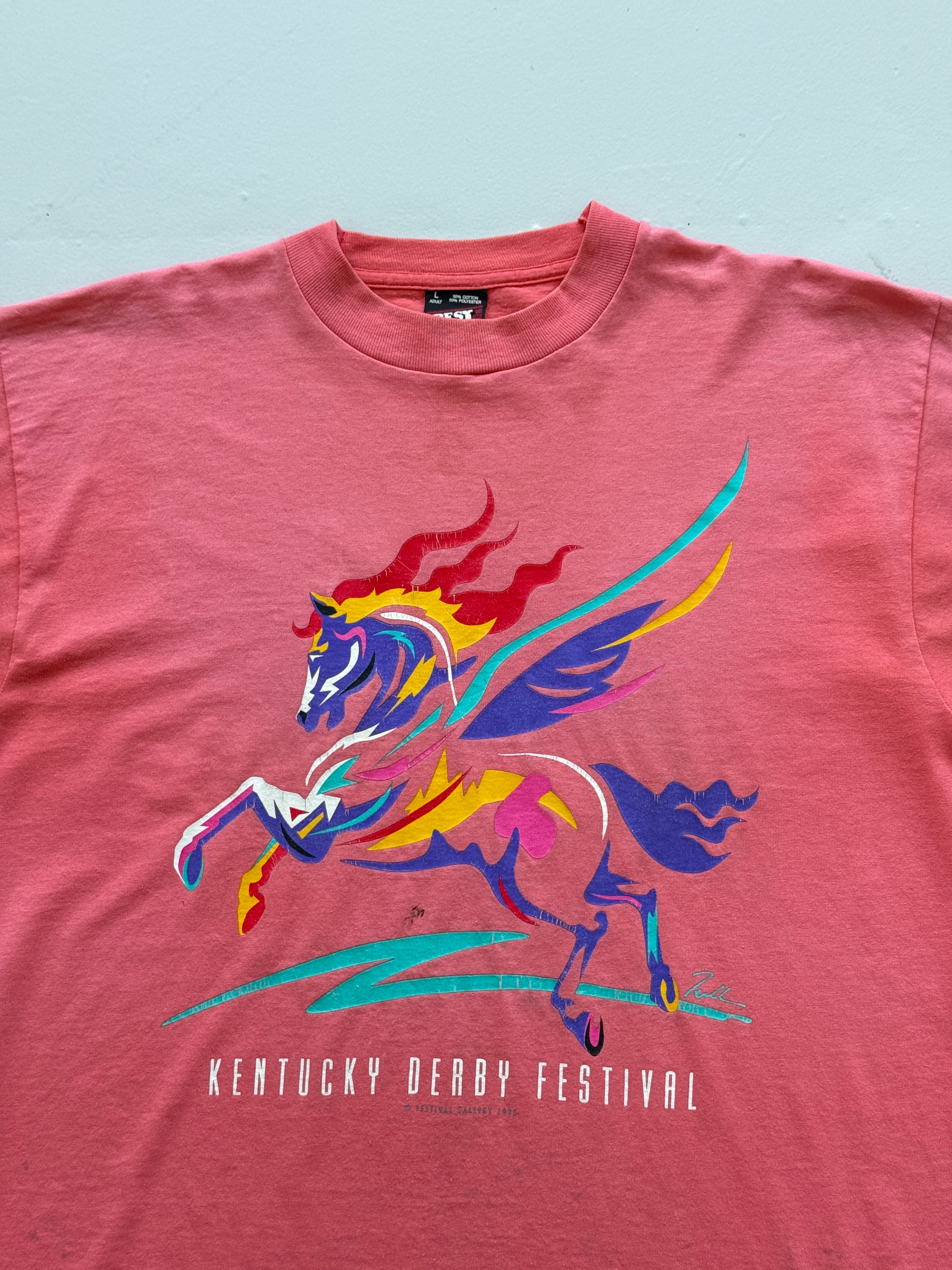 Pink Kentucky Derby Festival 90's Vintage Single Stitch Graphic T-Shirt - Large