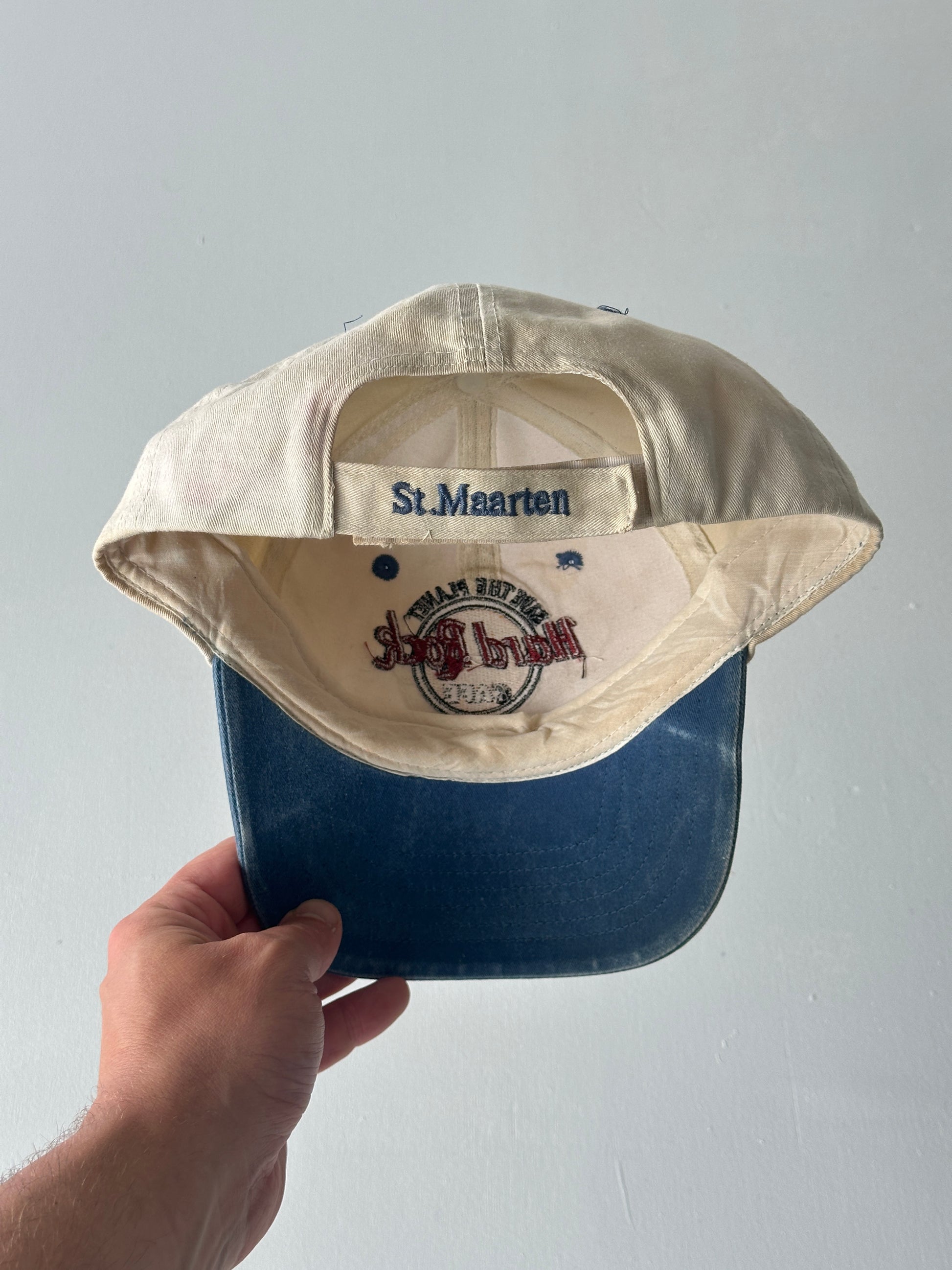 Cream / Blue Hard Rock Cafe St. Maarten 90's Vintage SnapBack Trucker Cap
