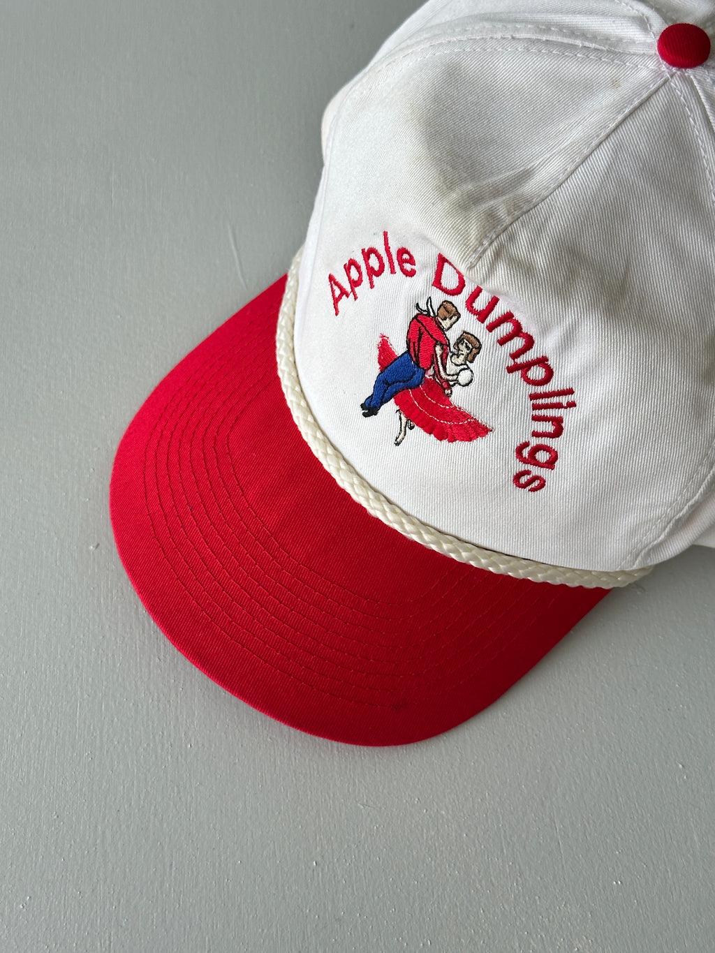 White / Red Apple Dumplings Square Dancing 90's Vintage SnapBack Trucker Cap