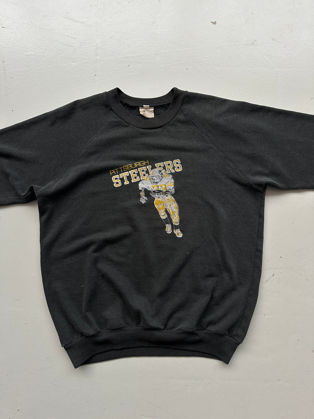 Pittsburgh Steelers Vintage Sweatshirt 80's Raglan Sweater Faded Black - Small