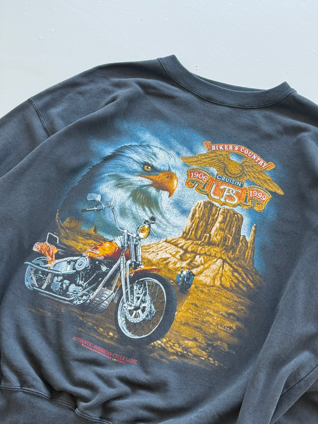 Grey Biker Country 90's Vintage Graphic Sweatshirt Jumper - Large