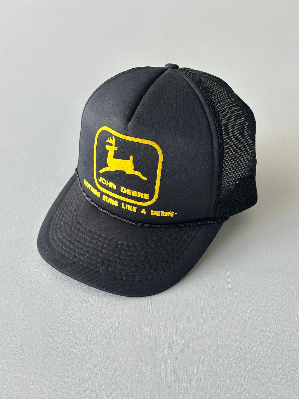 Black John Deere 80's Vintage Foam and Mesh SnapBack Trucker Cap
