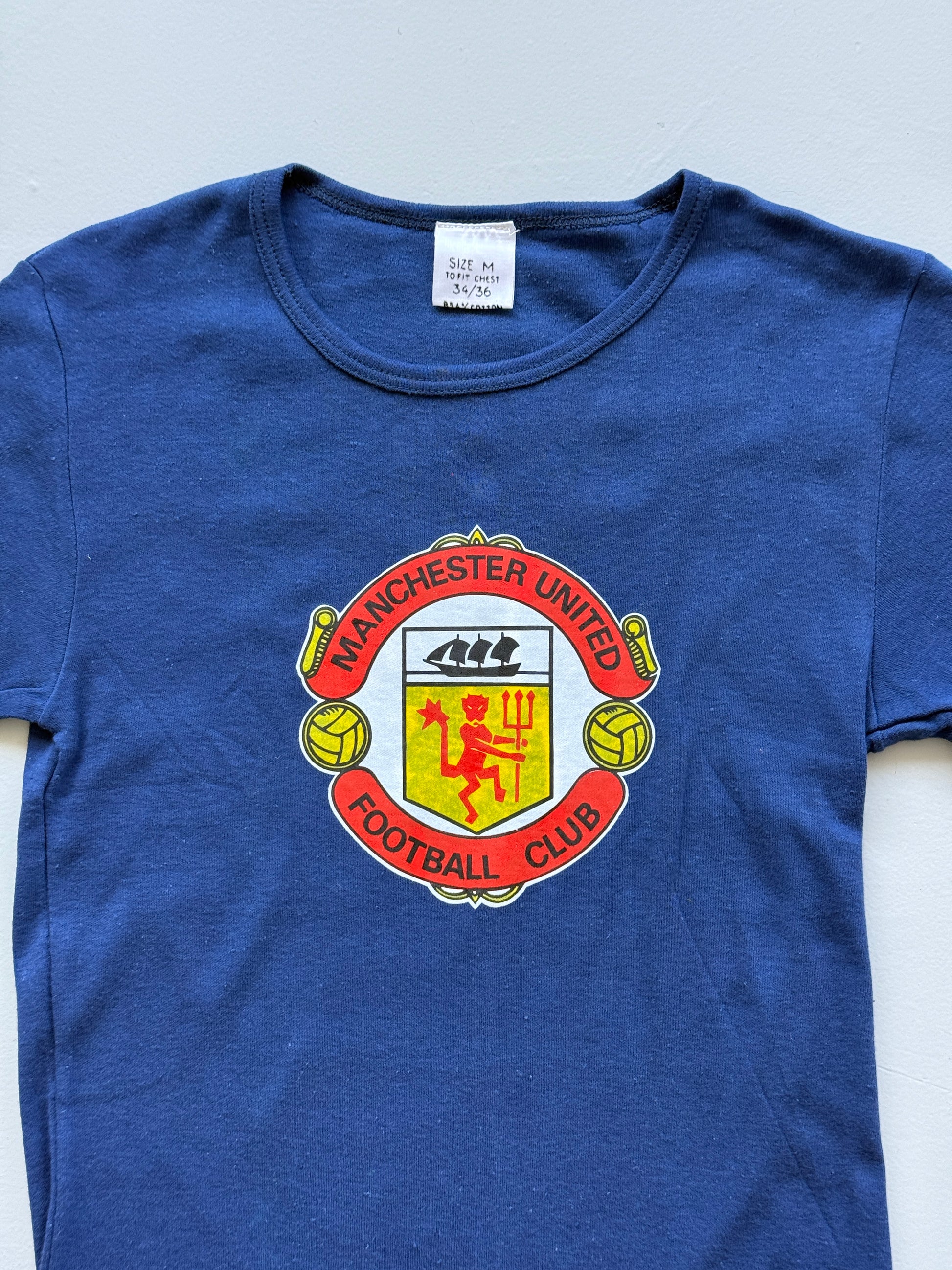 Navy Manchester United Football Club 80's Vintage Graphic T-Shirt - XS