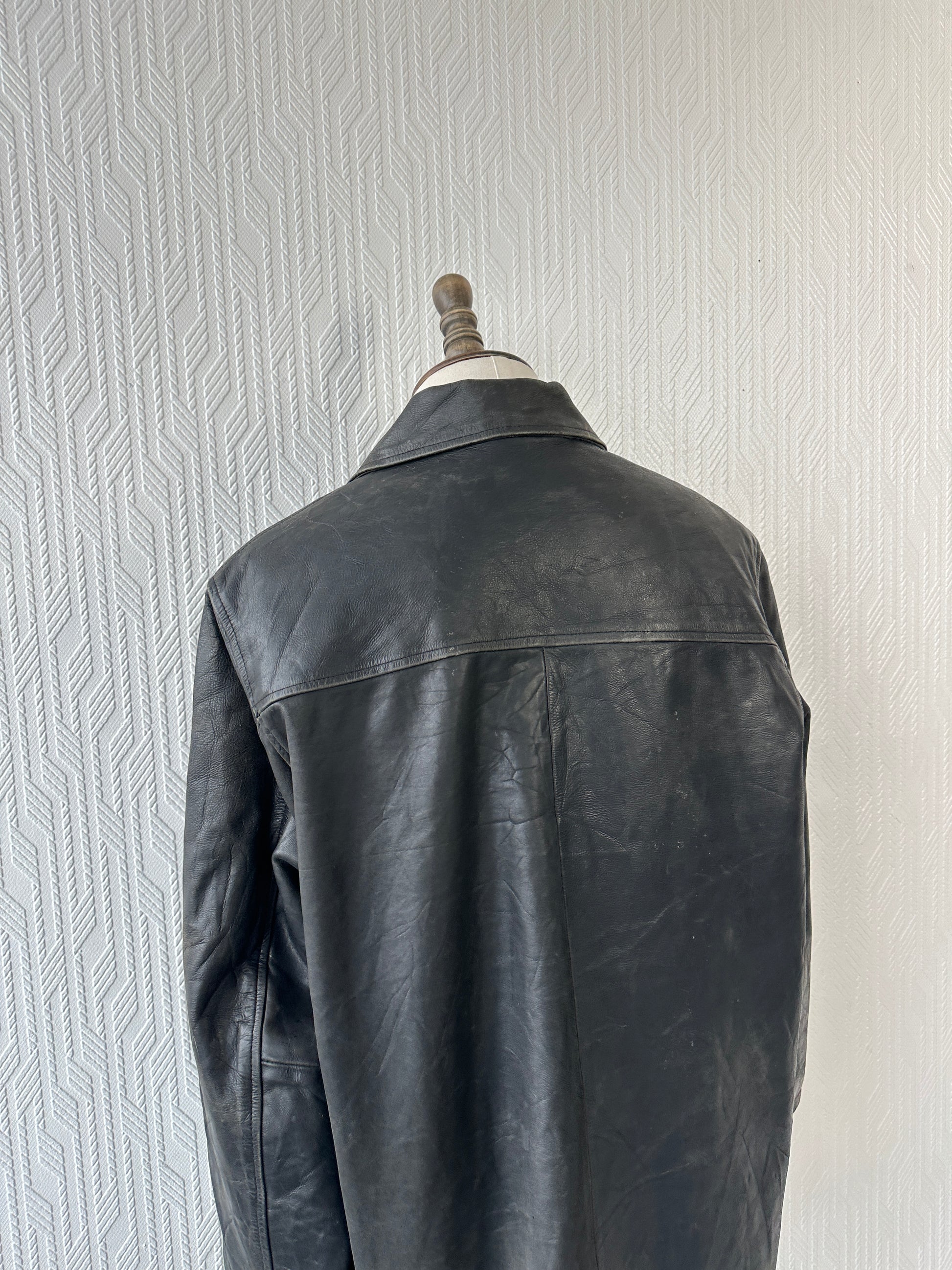 Black Vintage Redskins Leather Jacket 80's 1984 Box Jacket- XL