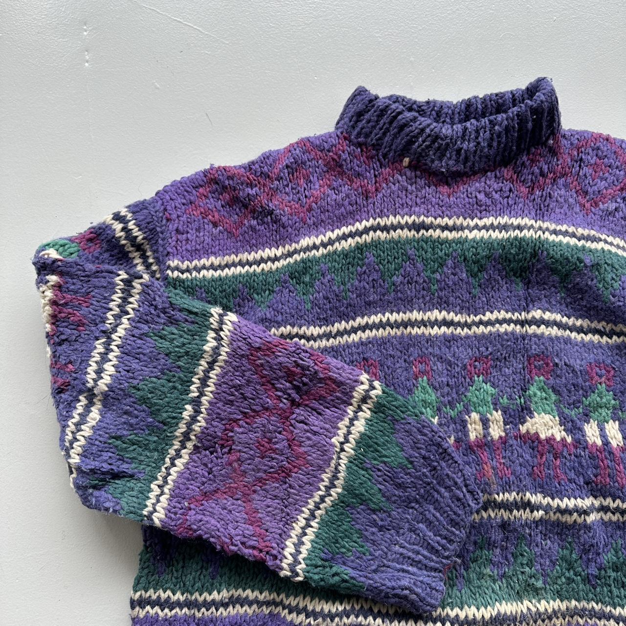 Purple Ecuadorian 80s Chunky Knit Jumper - XL