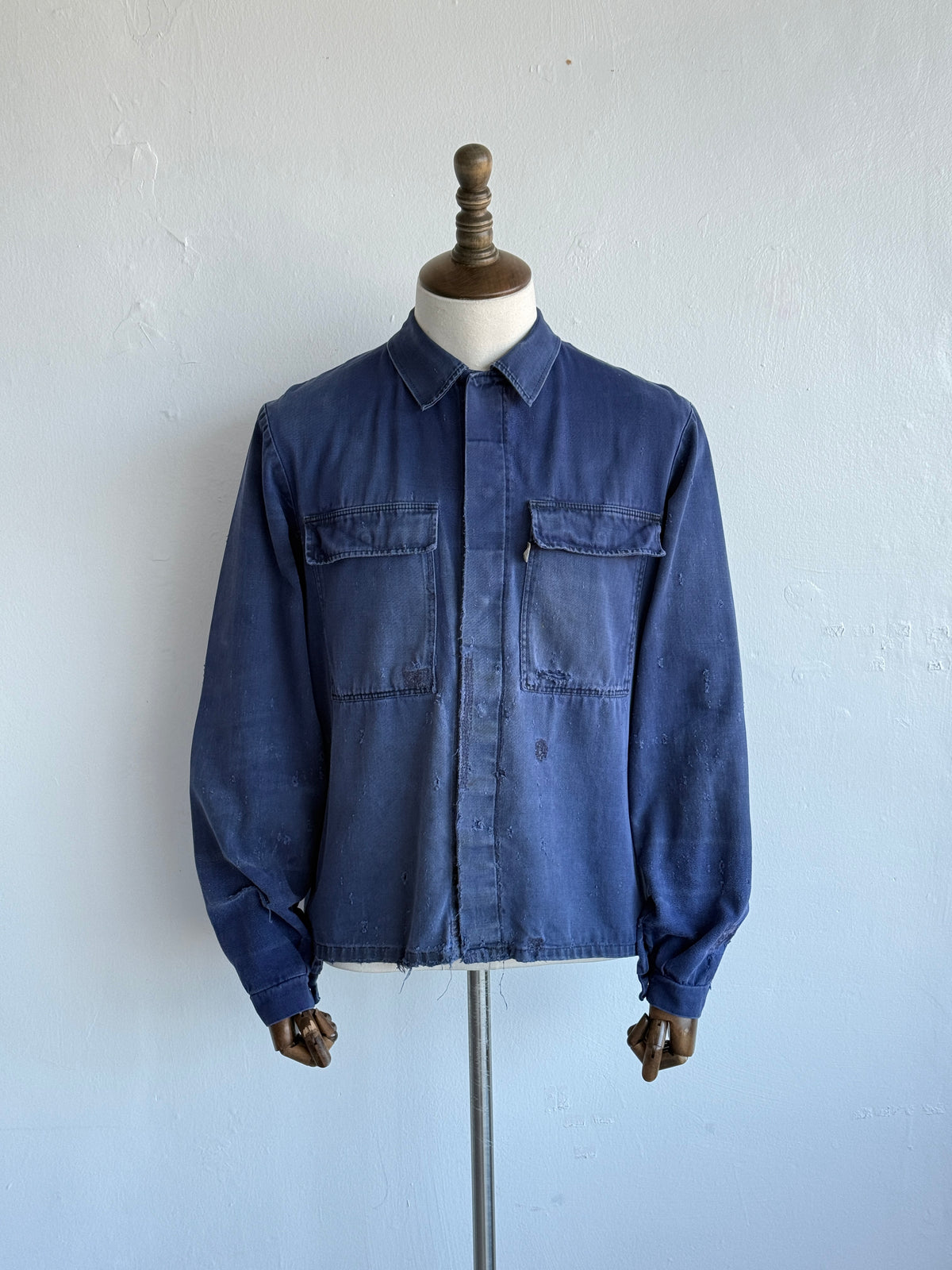 Thrashed Blue French 1970s Vintage Workwear Chore Jacket CH456 - Small