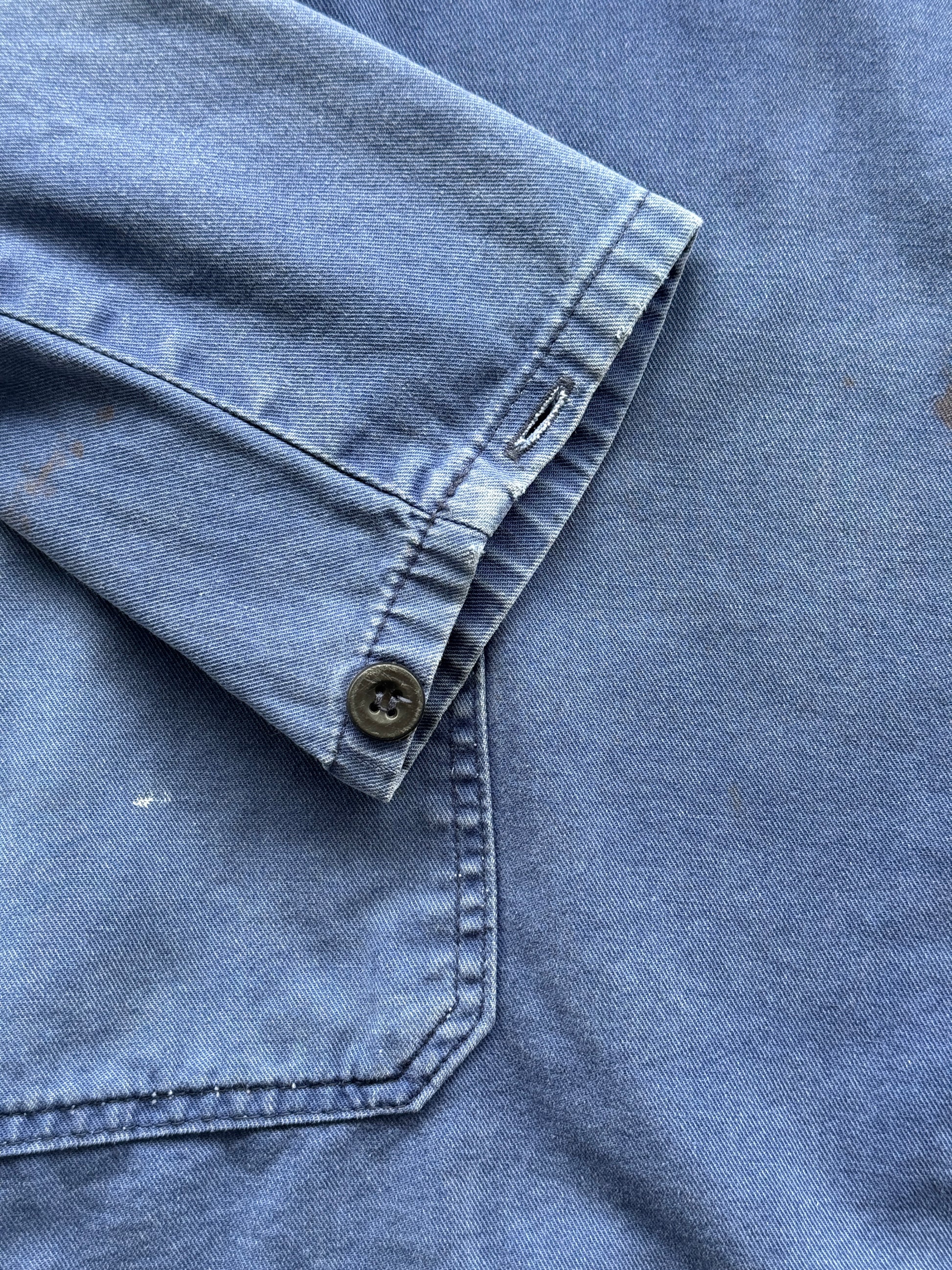 Faded Thrashed Blue French Chore Jacket 80's Vintage Workwear CH189 - Large