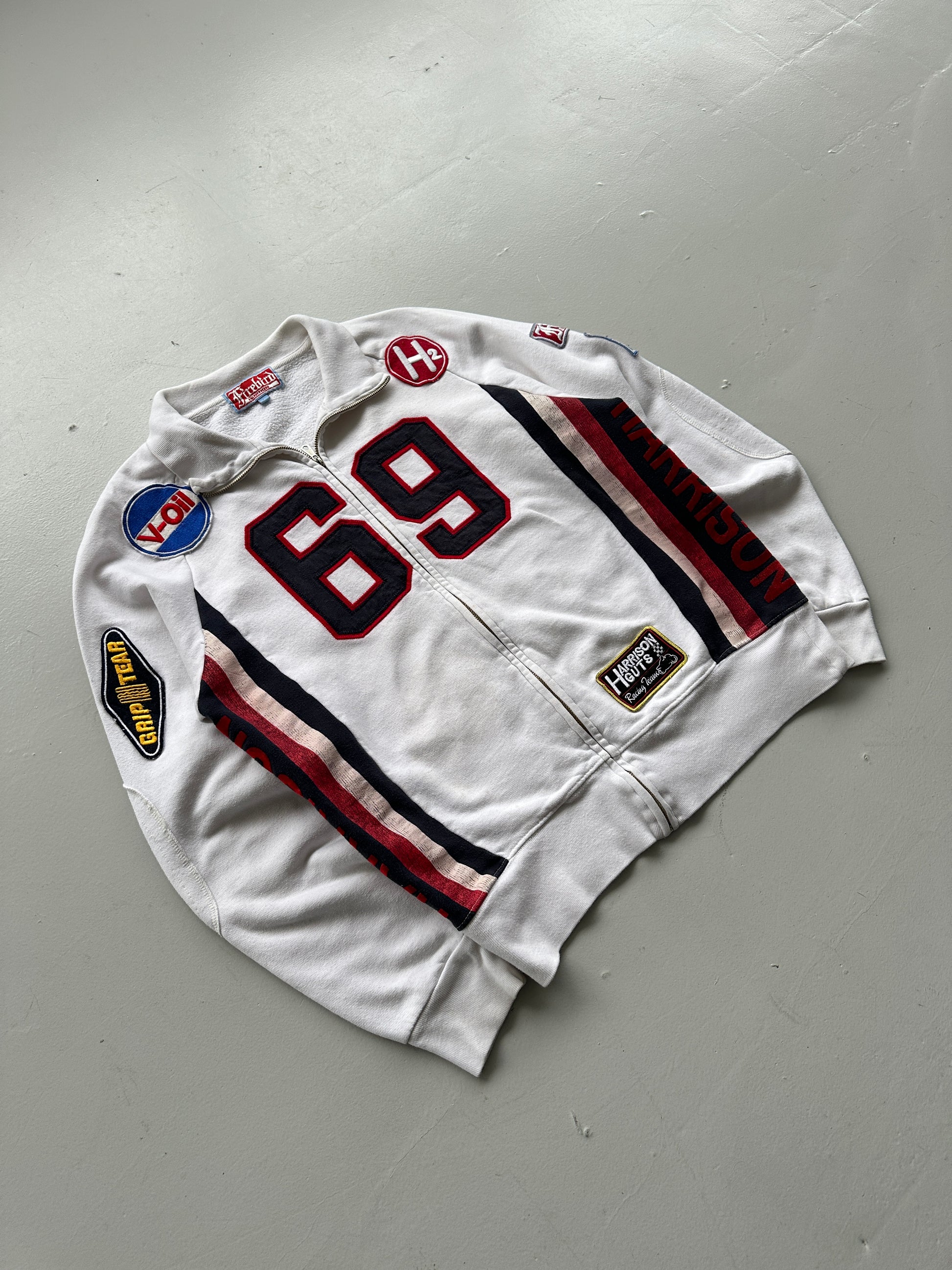 White 69 Motorsport Y2K Zip-Up Sweatshirt- Large