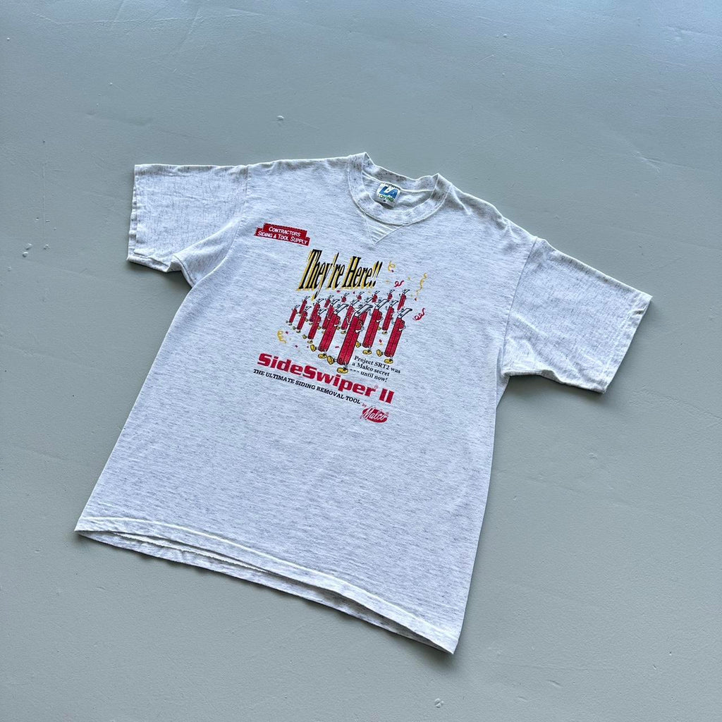 Grey Side Swiper Contractor Vintage 90s T-shirt - XL