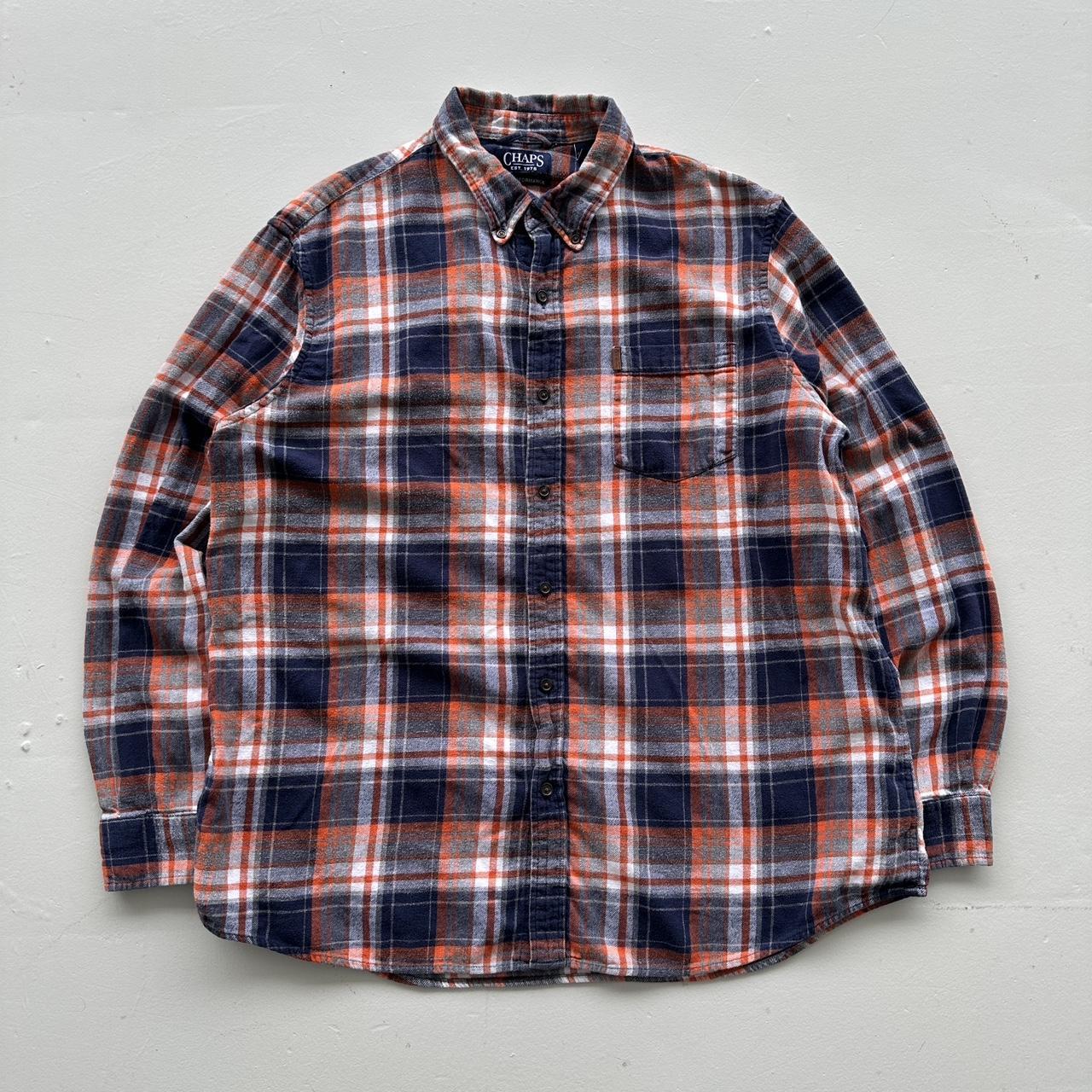 Orange Navy Checkered Chaps 90s Vintage Long sleeve - 2XL