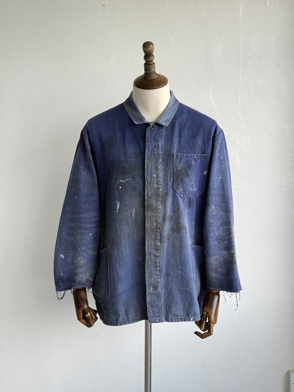 Thrashed Blue French Vintage Workwear Chore Jacket CH371 - XL