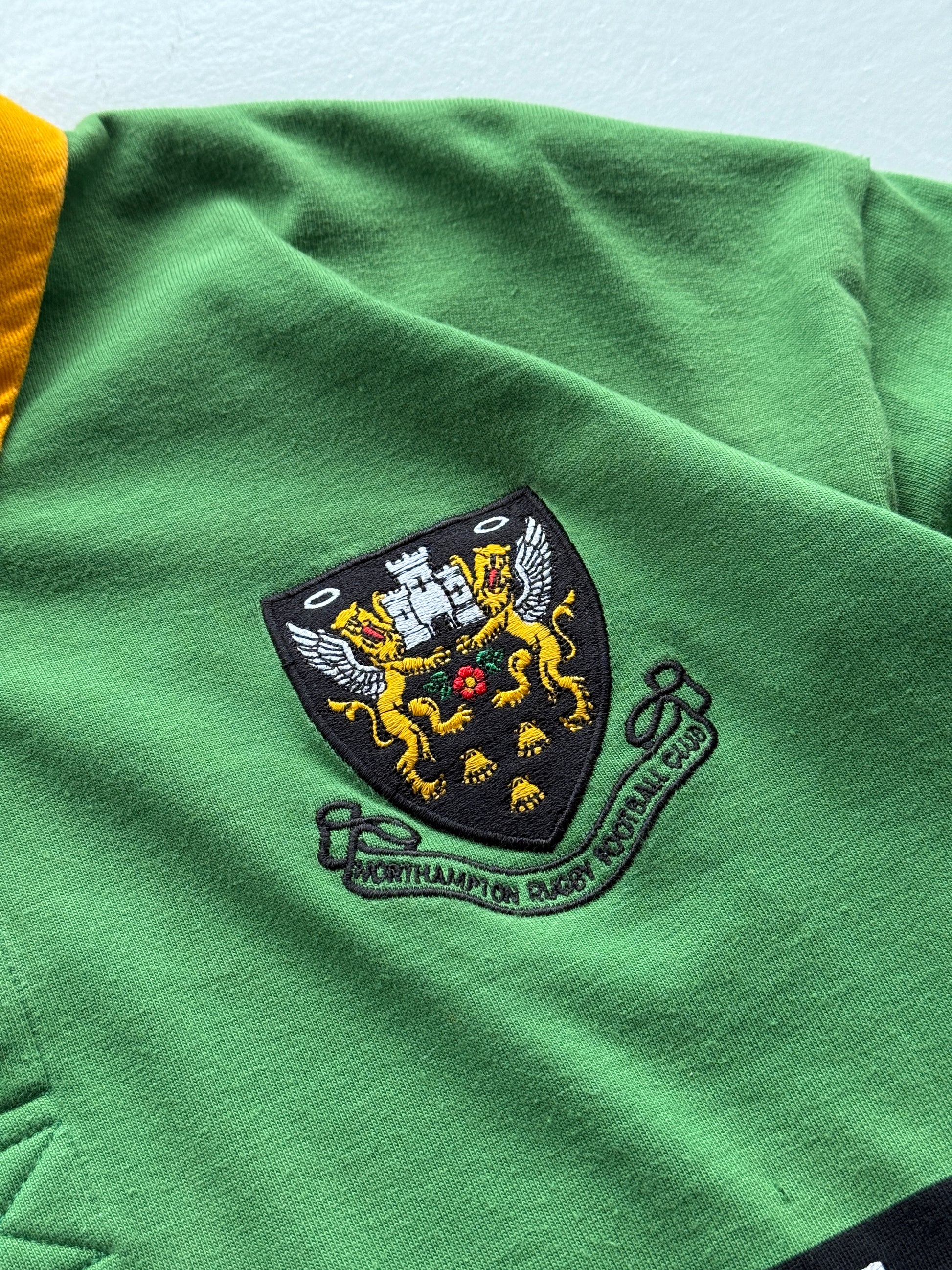 Green Striped Northampton Saints Rugby 00's Vintage Long Sleeve Jersey - XL