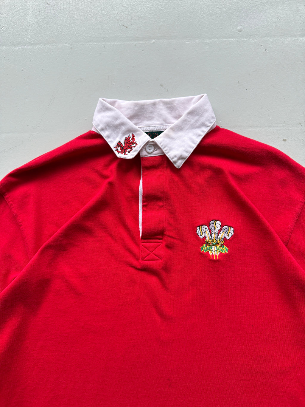 Red Wales 90's Vintage Long Sleeve Rugby Union Jersey Polo - Large