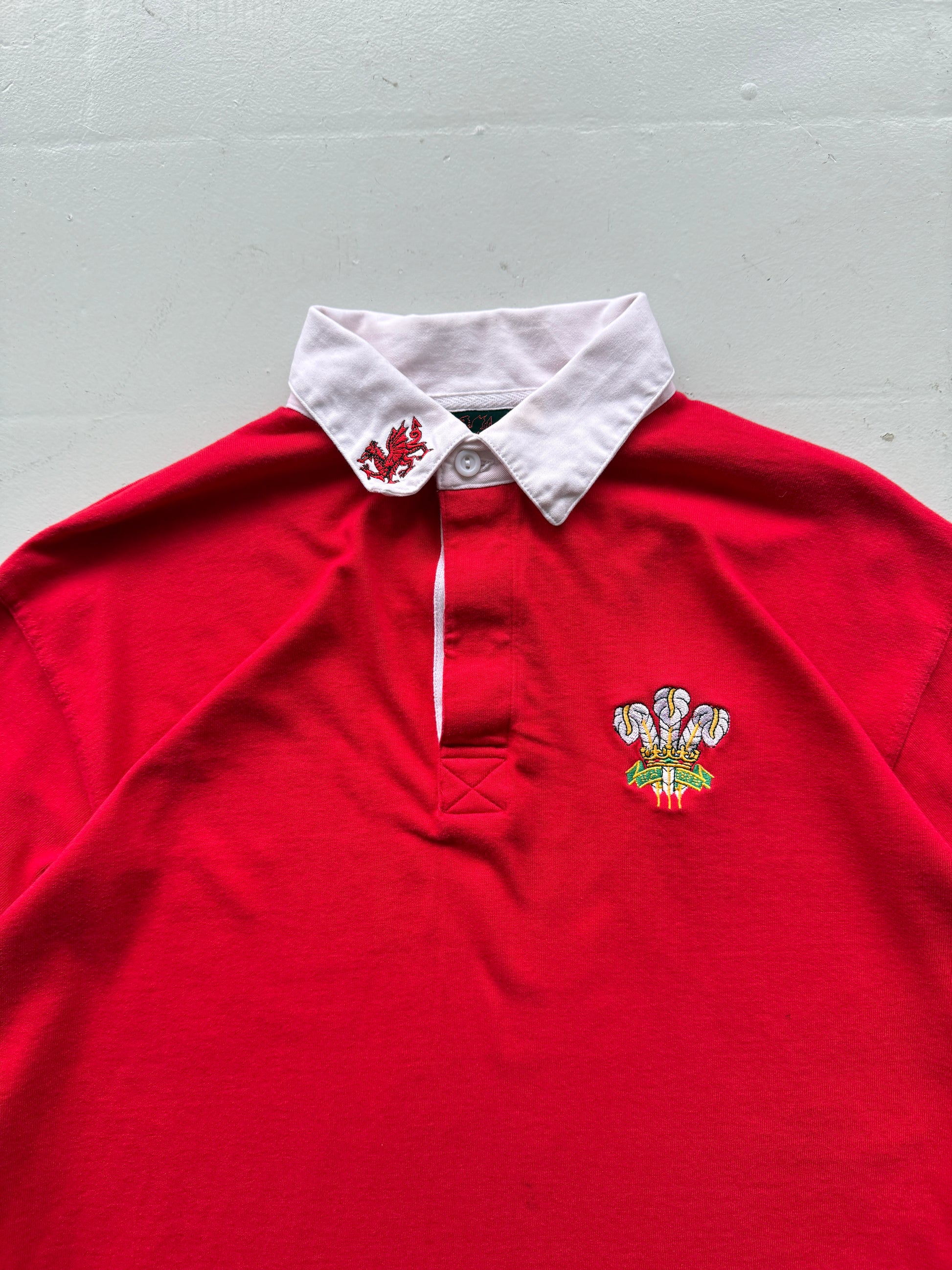 Red Wales 90's Vintage Long Sleeve Rugby Union Jersey Polo - Large