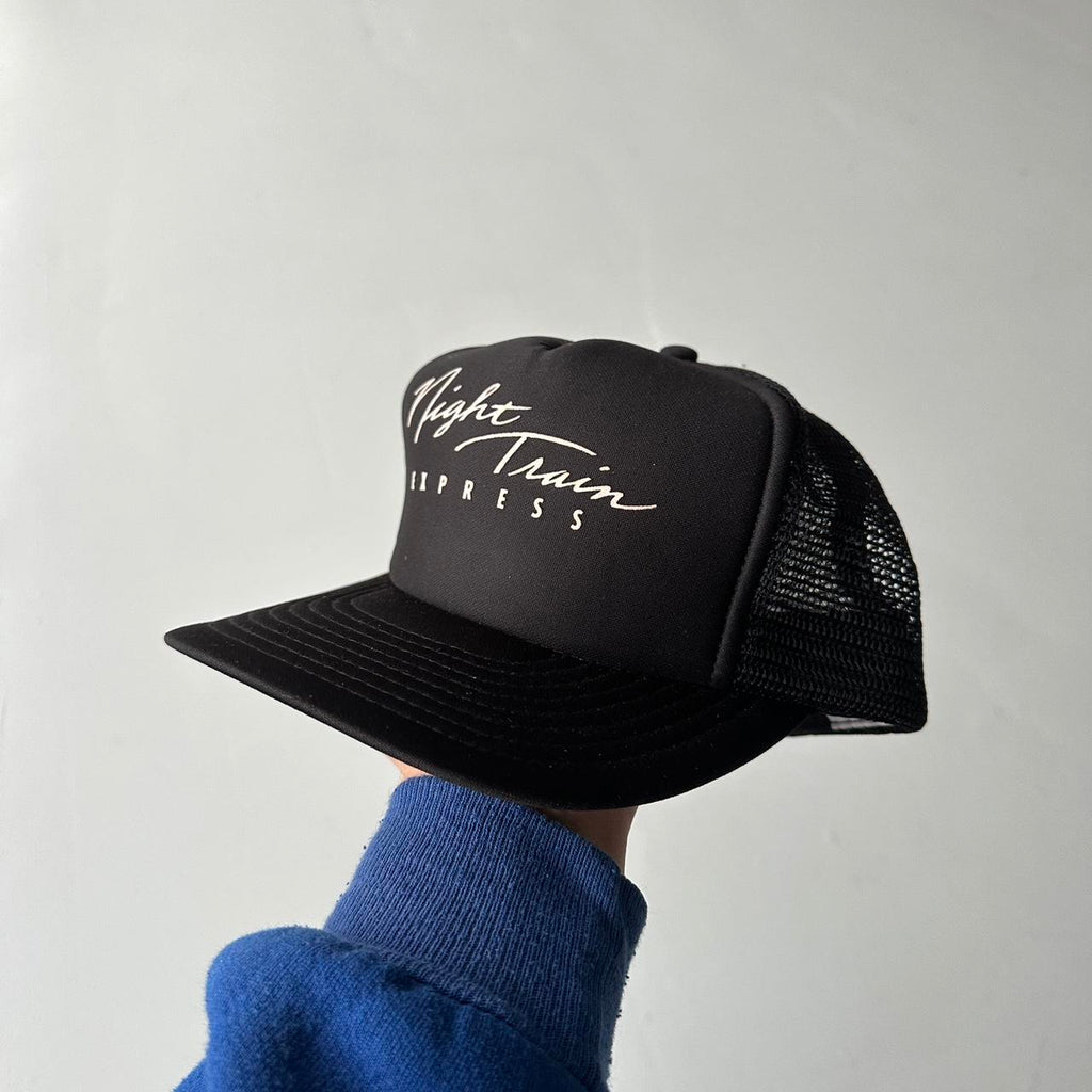 Black Night Train Express Vintage Foam and Mesh SnapBack Trucker Cap