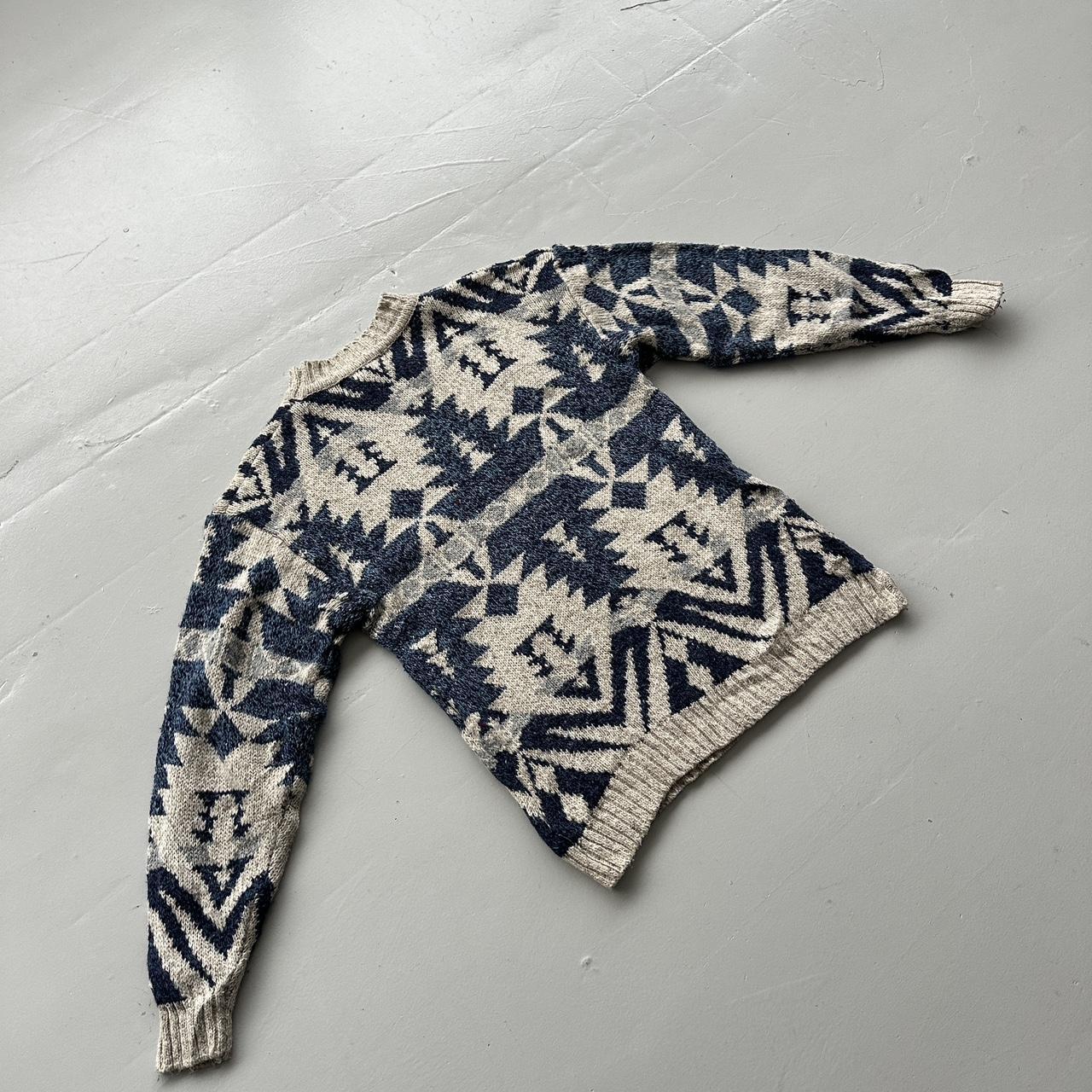 Cream Aztec Patterned 90s Vintage Woollen Knit Jumper - Medium