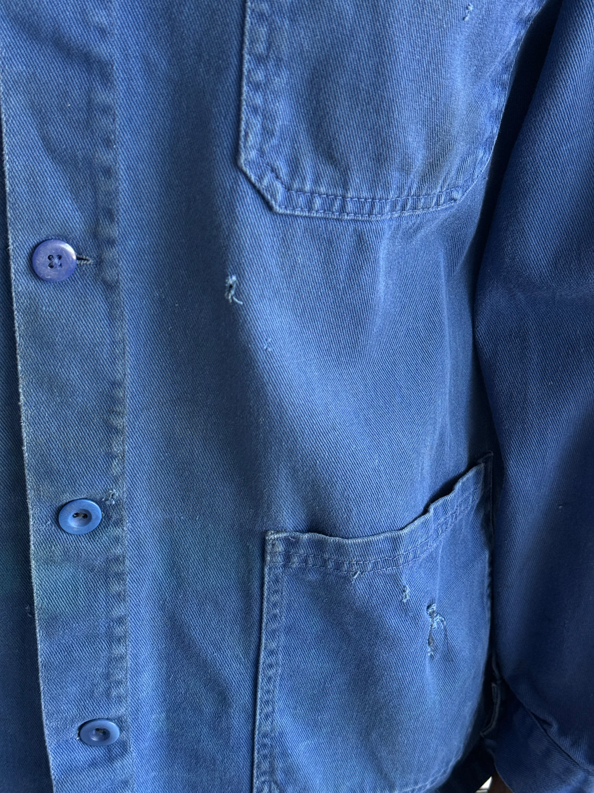 Thrashed Blue French 70's/80's Vintage Workwear Chore Jacket CH503 - Medium