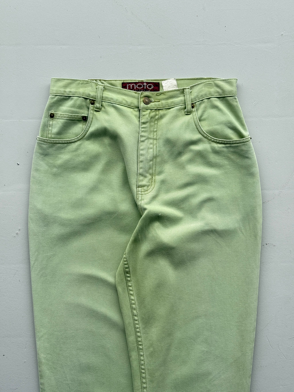 Pale Green Moto Y2K Vintage Jeans - UK 14