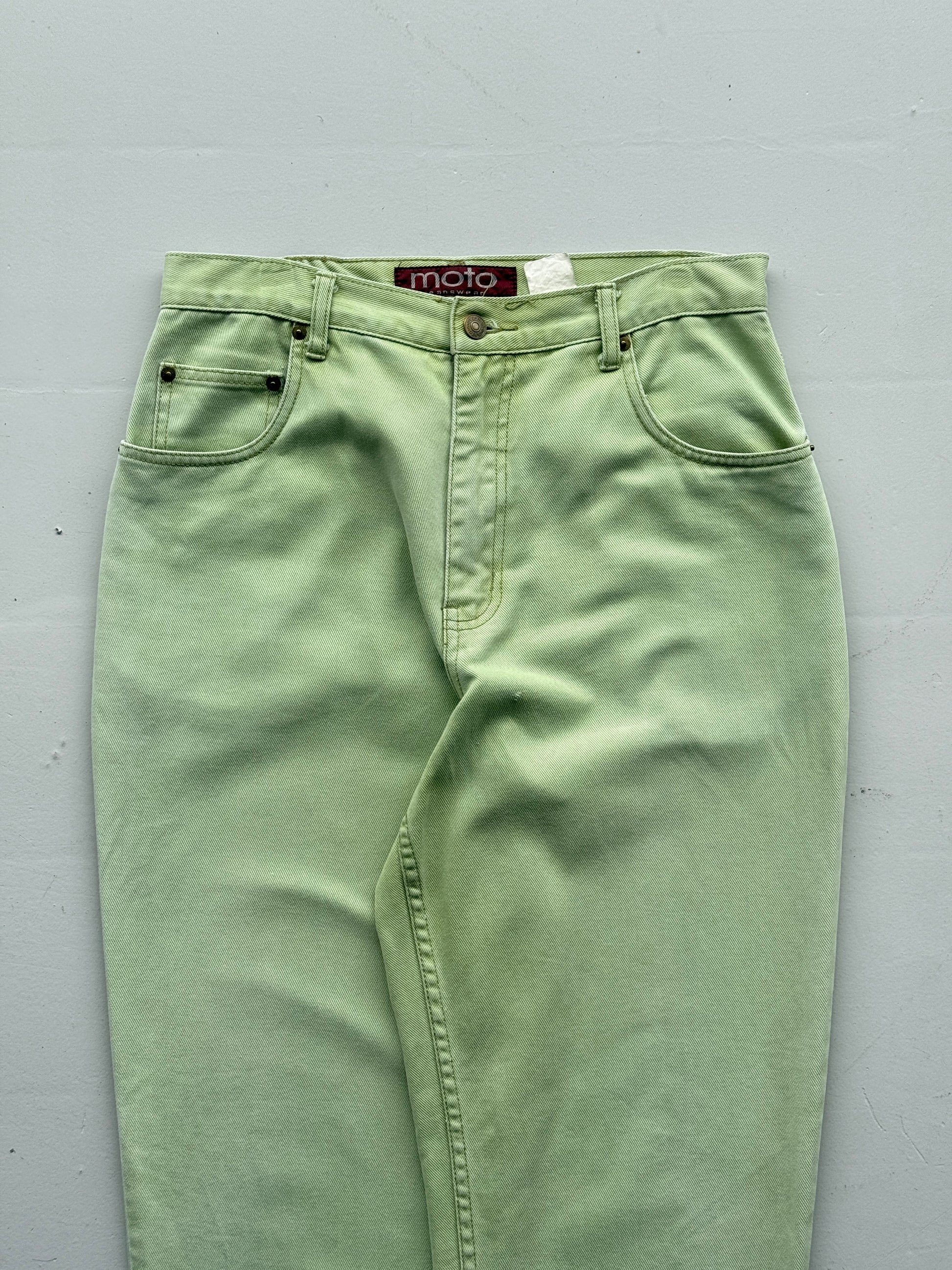 Pale Green Moto Y2K Vintage Jeans - UK 14