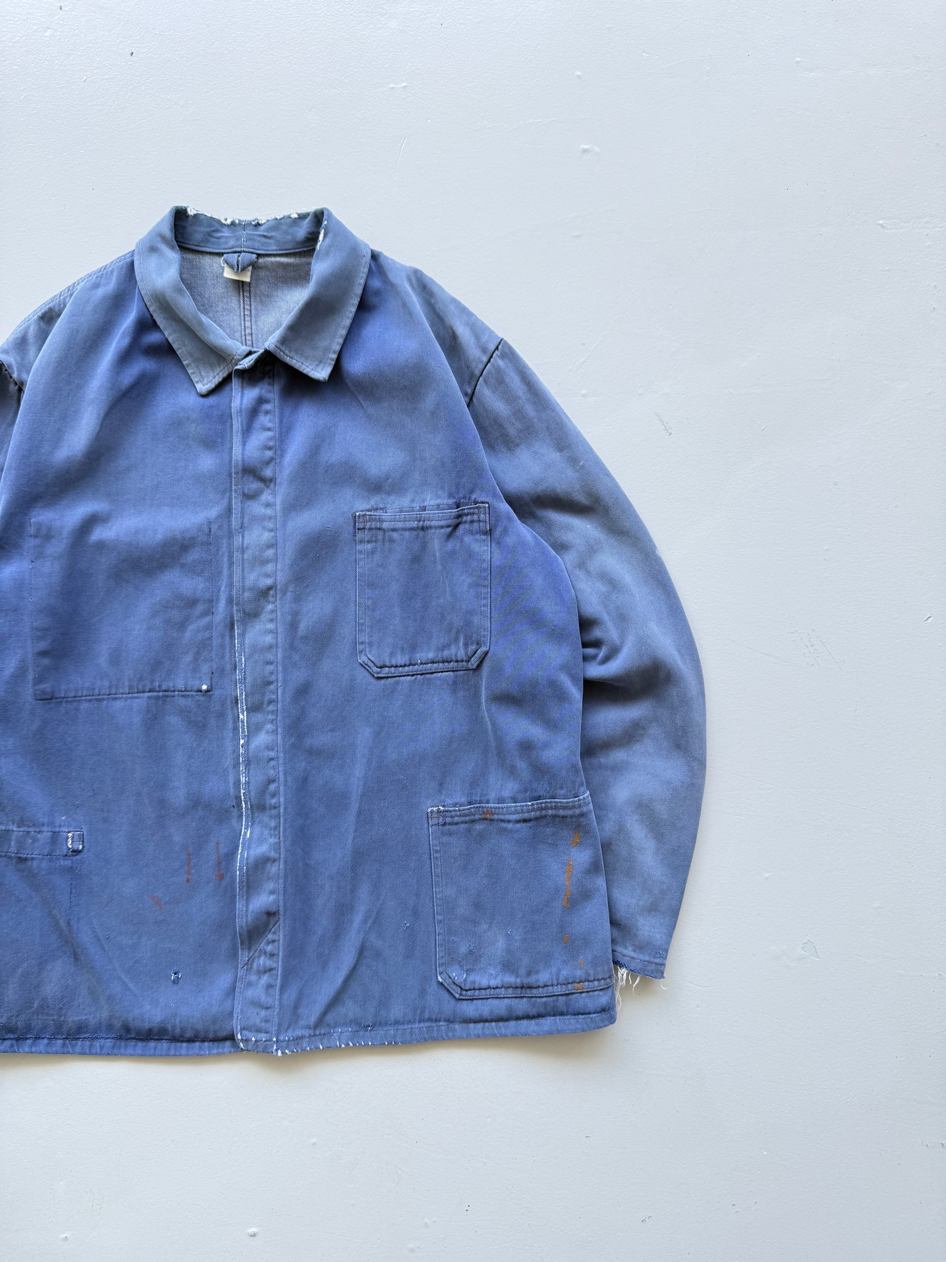 Thrashed Blue French Chore Jacket 80's Vintage Workwear CH323 - Large